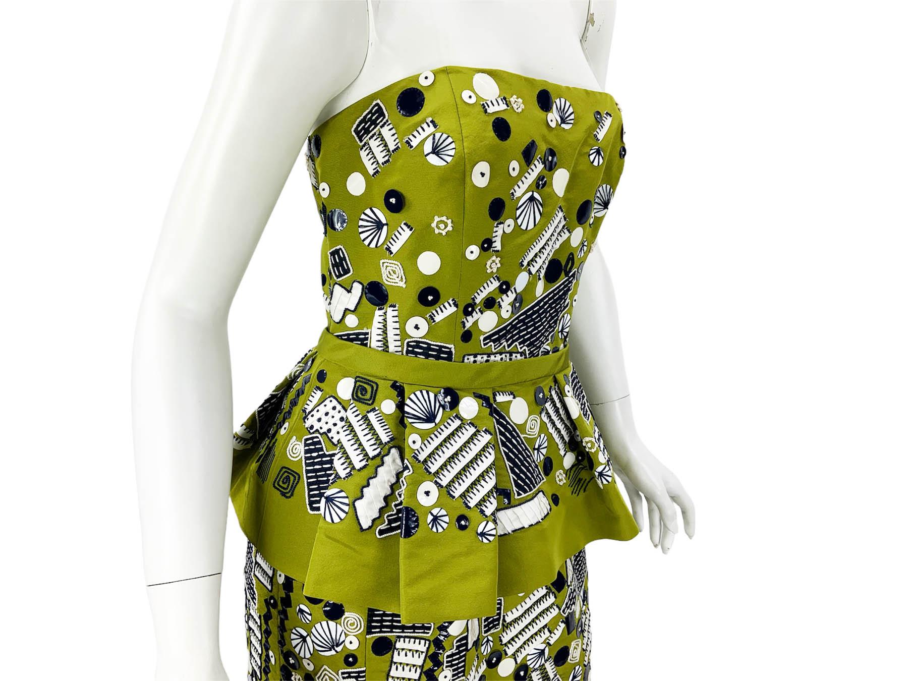 NWT Oscar de la Renta S/S 2009 Green Embellished Silk Taffeta Peplum Dress US 10 For Sale 7