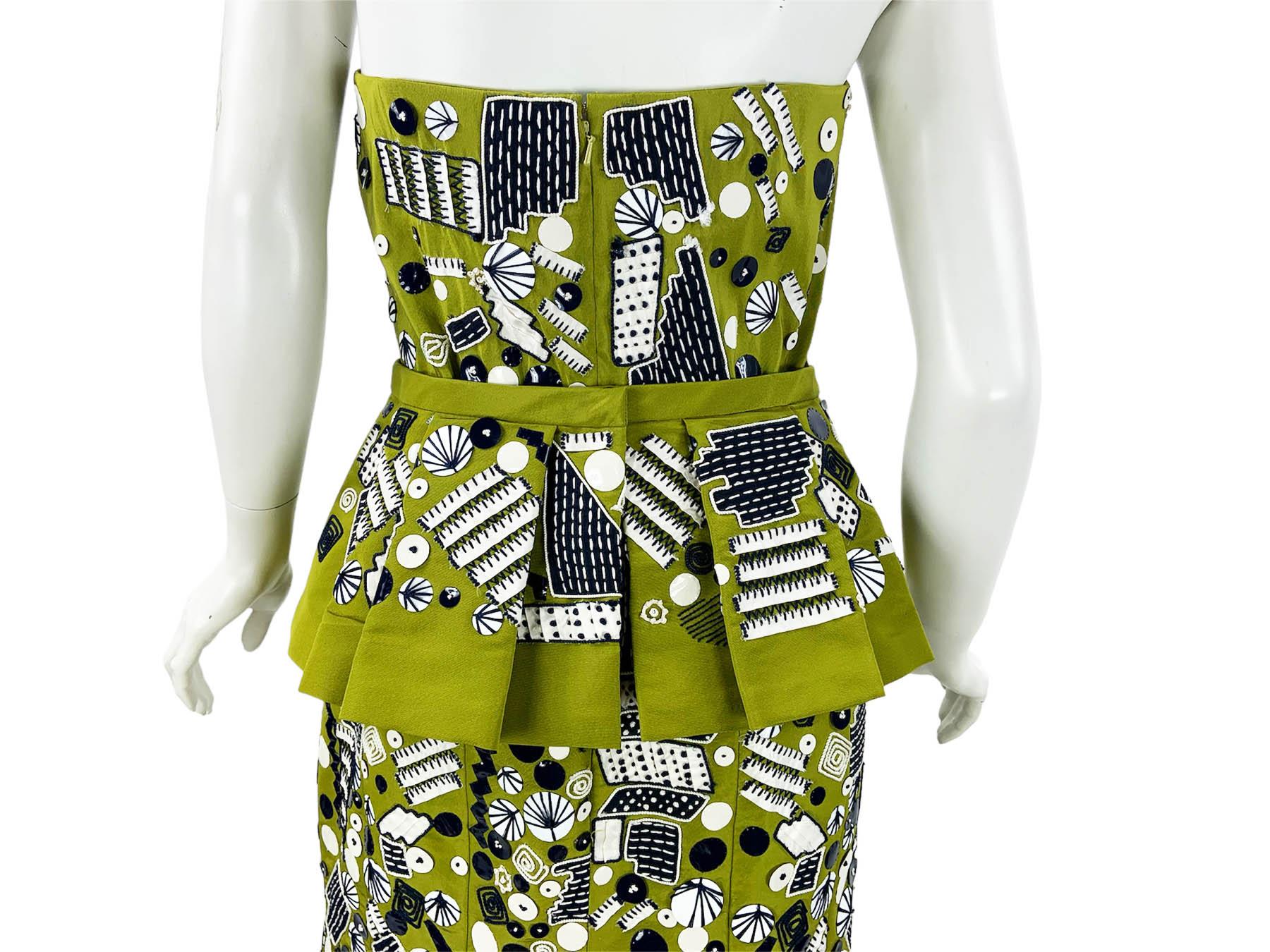 NWT Oscar de la Renta S/S 2009 Green Embellished Silk Taffeta Peplum Dress US 10 For Sale 8