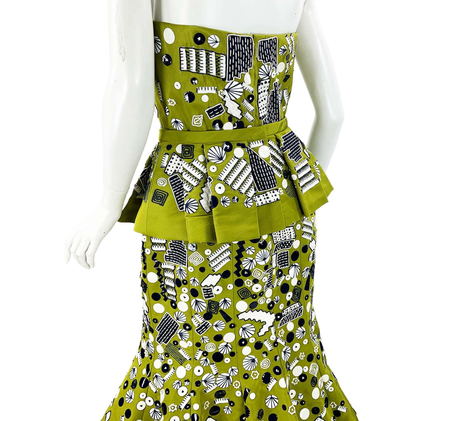 NWT Oscar de la Renta S/S 2009 Green Embellished Silk Taffeta Peplum Dress US 10 For Sale 9