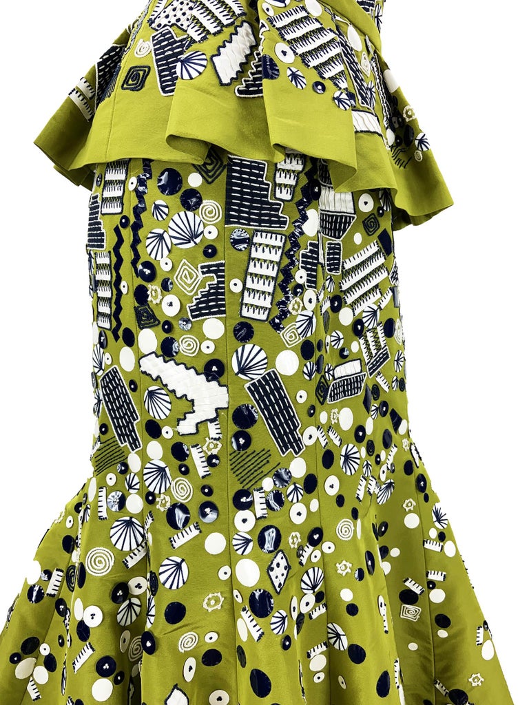 NWT Oscar de la Renta S/S 2009 Green Embellished Silk Taffeta Peplum Dress  US 10 For Sale at 1stDibs