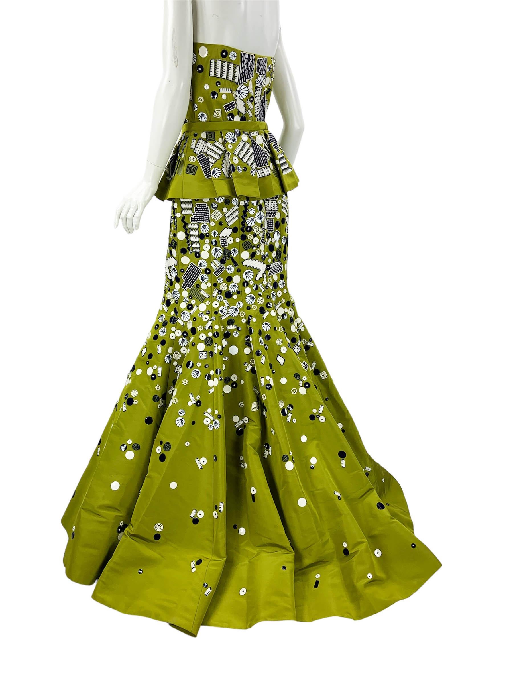 NWT Oscar de la Renta S/S 2009 Green Embellished Silk Taffeta Peplum Dress US 10 For Sale 3