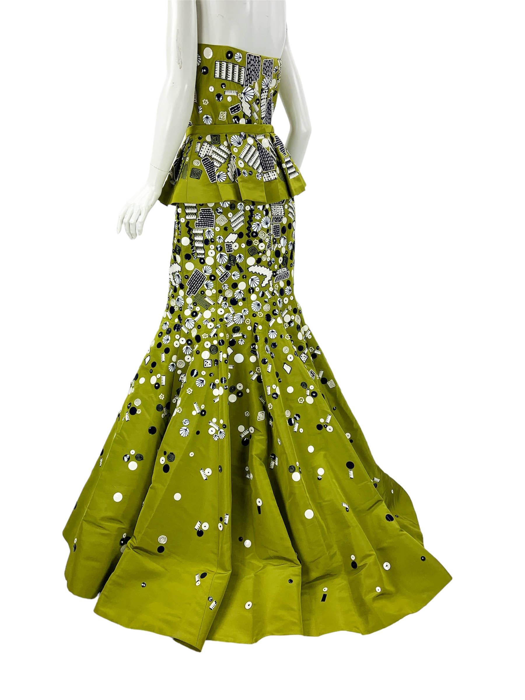 Oscar de la Renta S/S 2009 - Robe péplum en taffetas de soie embellie verte US 10 en vente 4