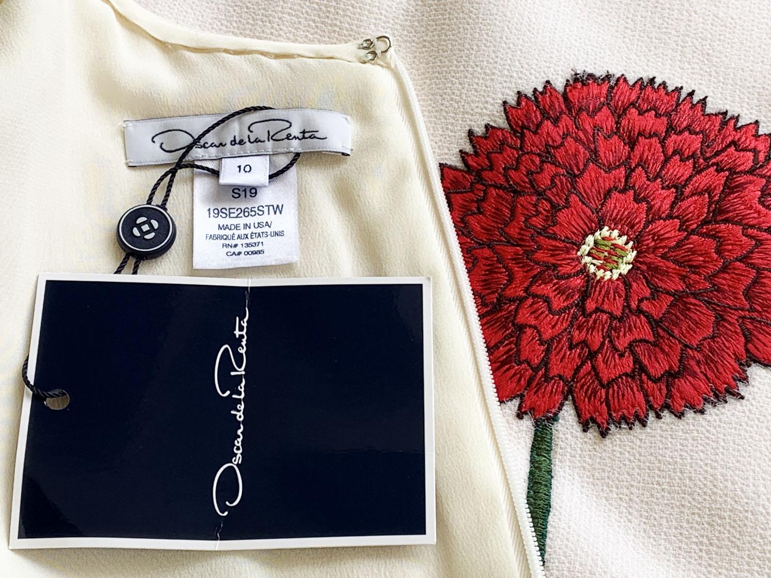 NWT Oscar de la Renta S/S 2019 Poppy Embroidered Stretch-Wool Crepe Dress US 10 For Sale 3