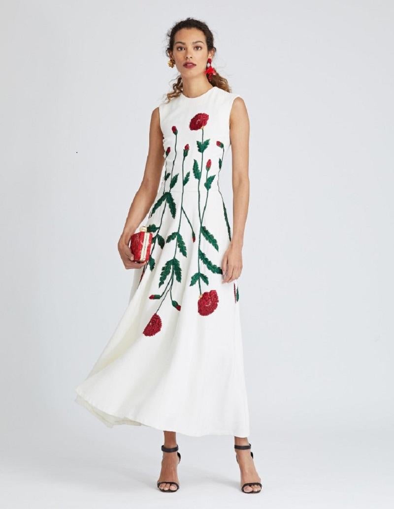 New Oscar de la Renta Poppy Embroidered Stretch-Wool Crepe Dress
S/S 2019 Collection
US size - 10
Ivory wool, embroidered applications of poppy flowers , fully lined, back zip closure.  A-line style, medium weight stretch fabric. 
Measurements: