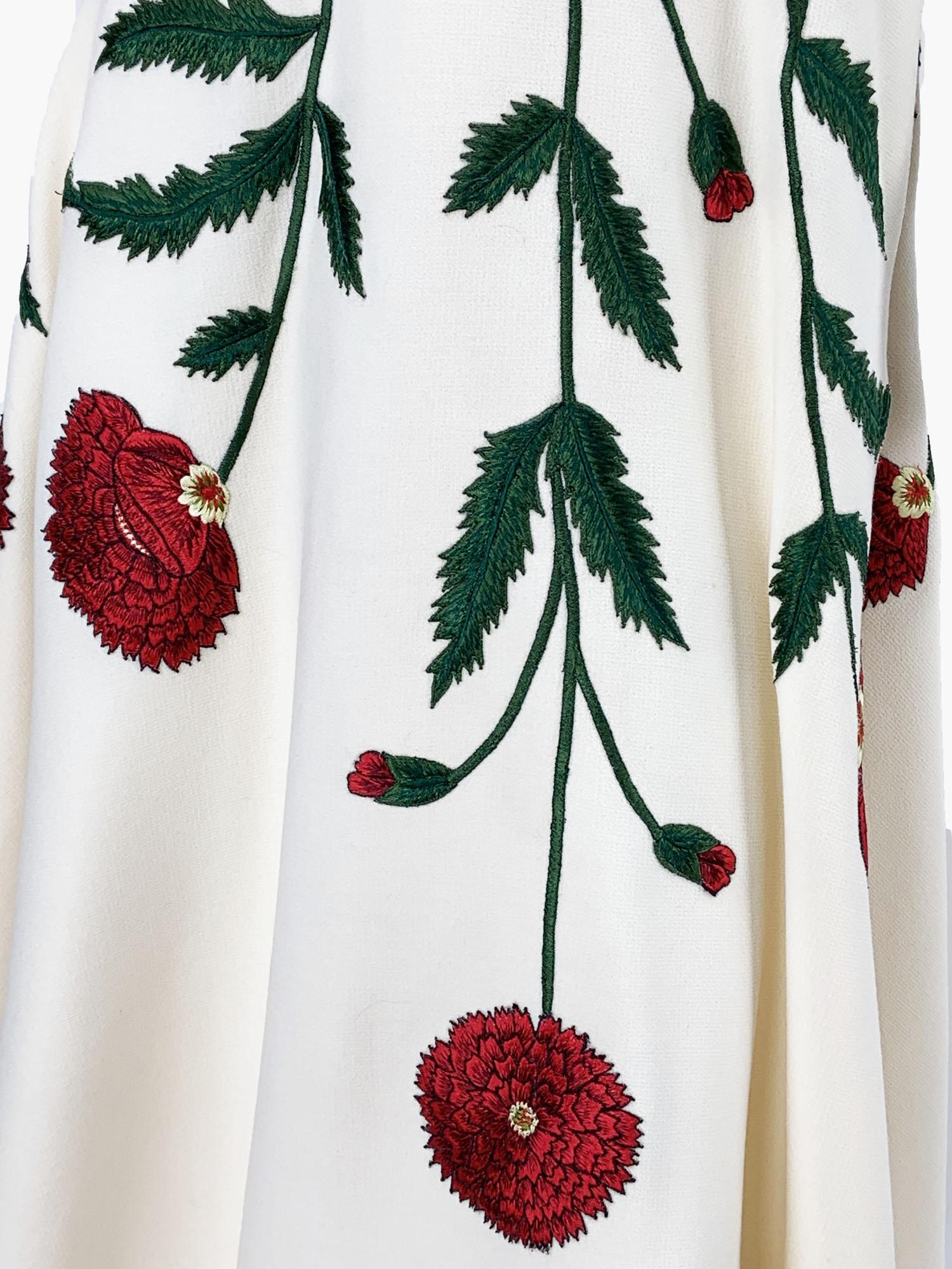 Women's NWT Oscar de la Renta S/S 2019 Poppy Embroidered Stretch-Wool Crepe Dress US 10 For Sale