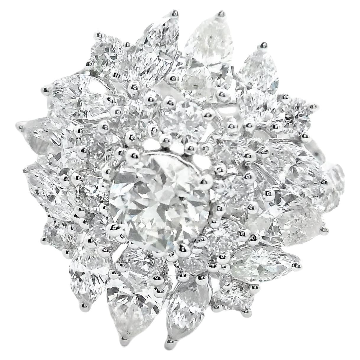 Bague en platine avec diamants taille fantaisie de 3,34 carats et pierre centrale ronde PT950, neuve avec étiquette