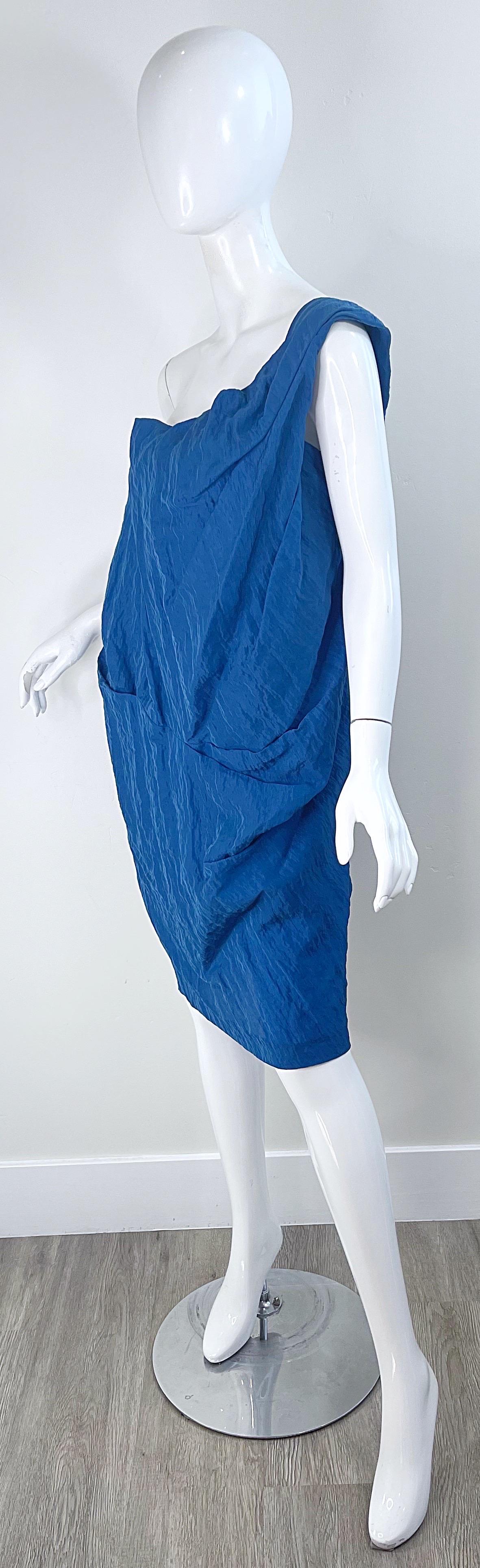 NEU Ports 1961 Laufsteg Frühjahr 2011 Größe 10 Blaues griechisches One-Shoulder-Kleid im Angebot 6