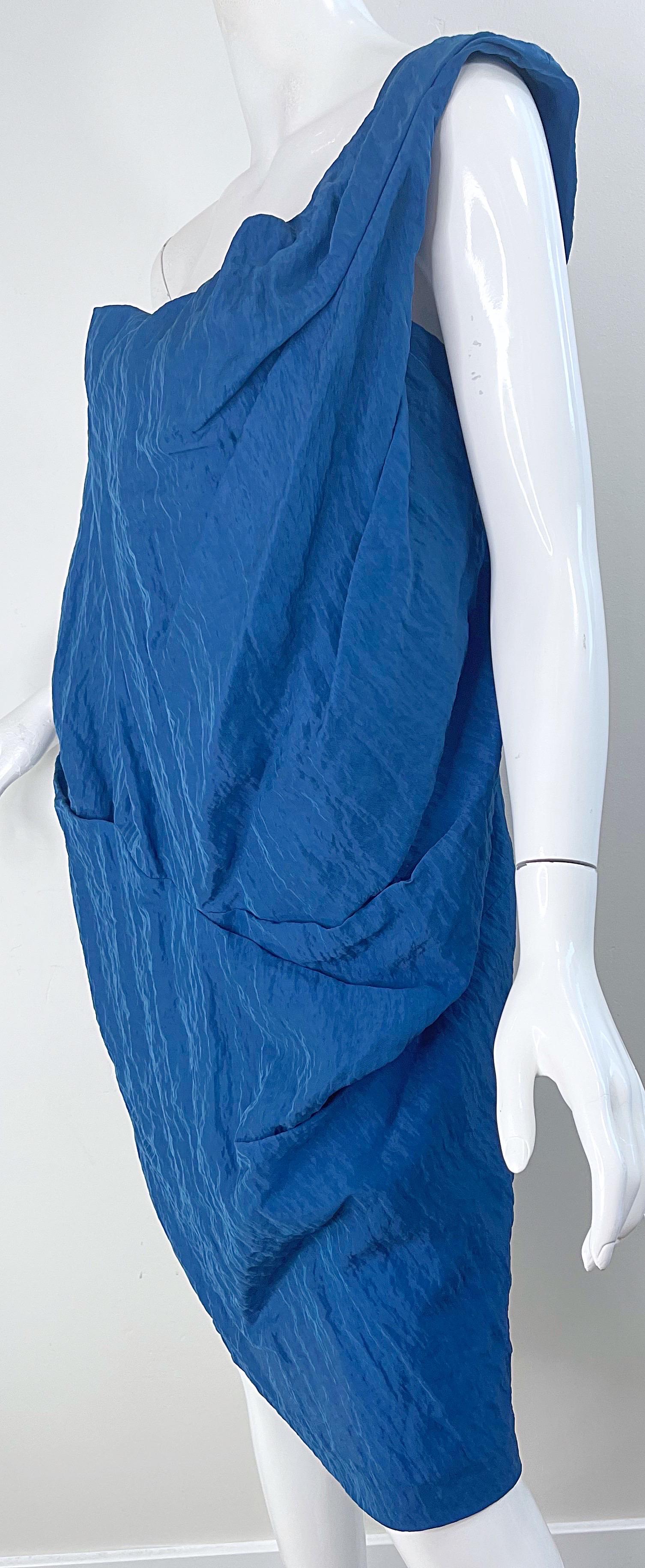 NEU Ports 1961 Laufsteg Frühjahr 2011 Größe 10 Blaues griechisches One-Shoulder-Kleid im Angebot 7