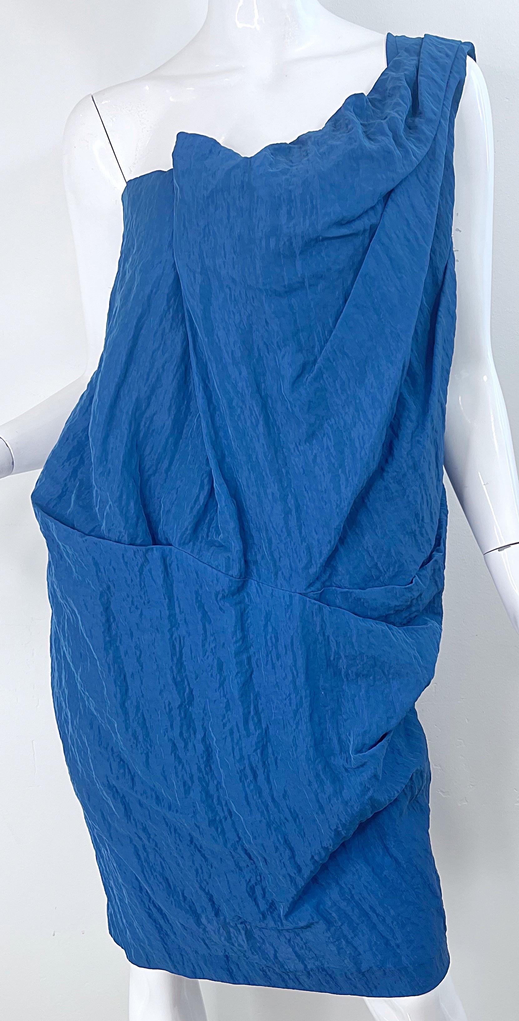 NEU Ports 1961 Laufsteg Frühjahr 2011 Größe 10 Blaues griechisches One-Shoulder-Kleid im Angebot 9