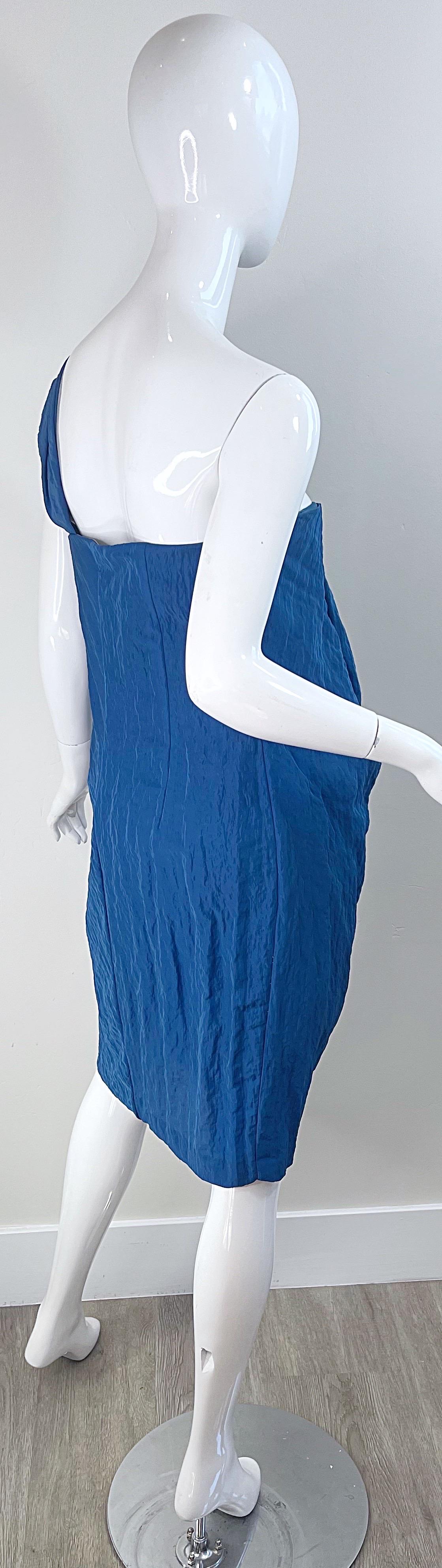 NEU Ports 1961 Laufsteg Frühjahr 2011 Größe 10 Blaues griechisches One-Shoulder-Kleid im Angebot 10