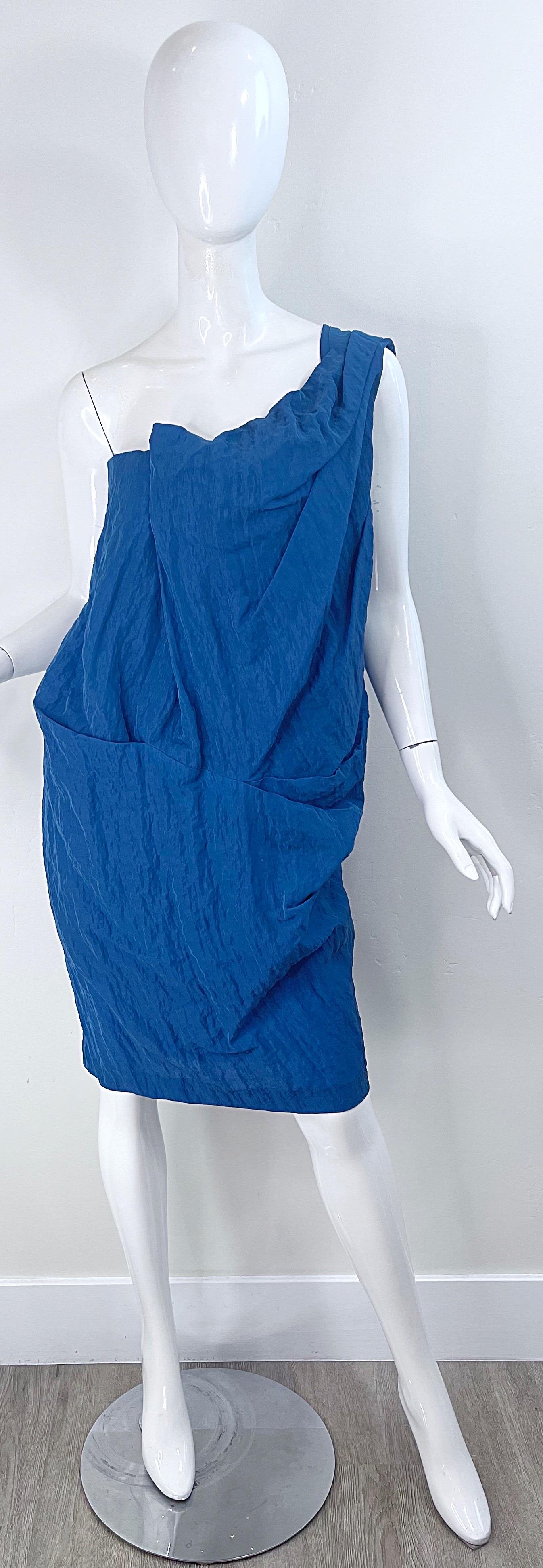 NWT Ports 1961 Runway Spring 2011 Size 10 Blue One Shoulder Grecian Dress For Sale 11