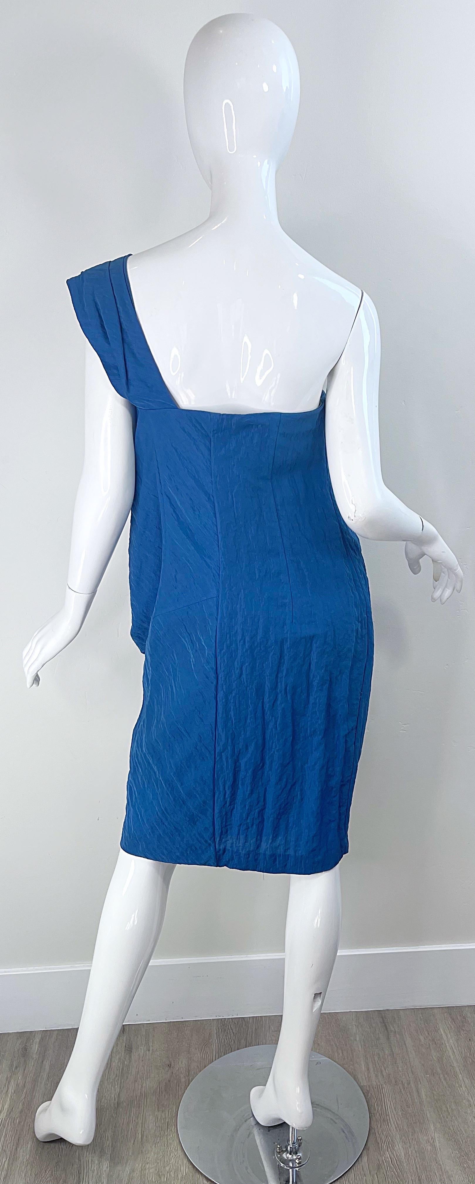 NWT Ports 1961 Runway Spring 2011 Size 10 Blue One Shoulder Grecian Dress For Sale 1
