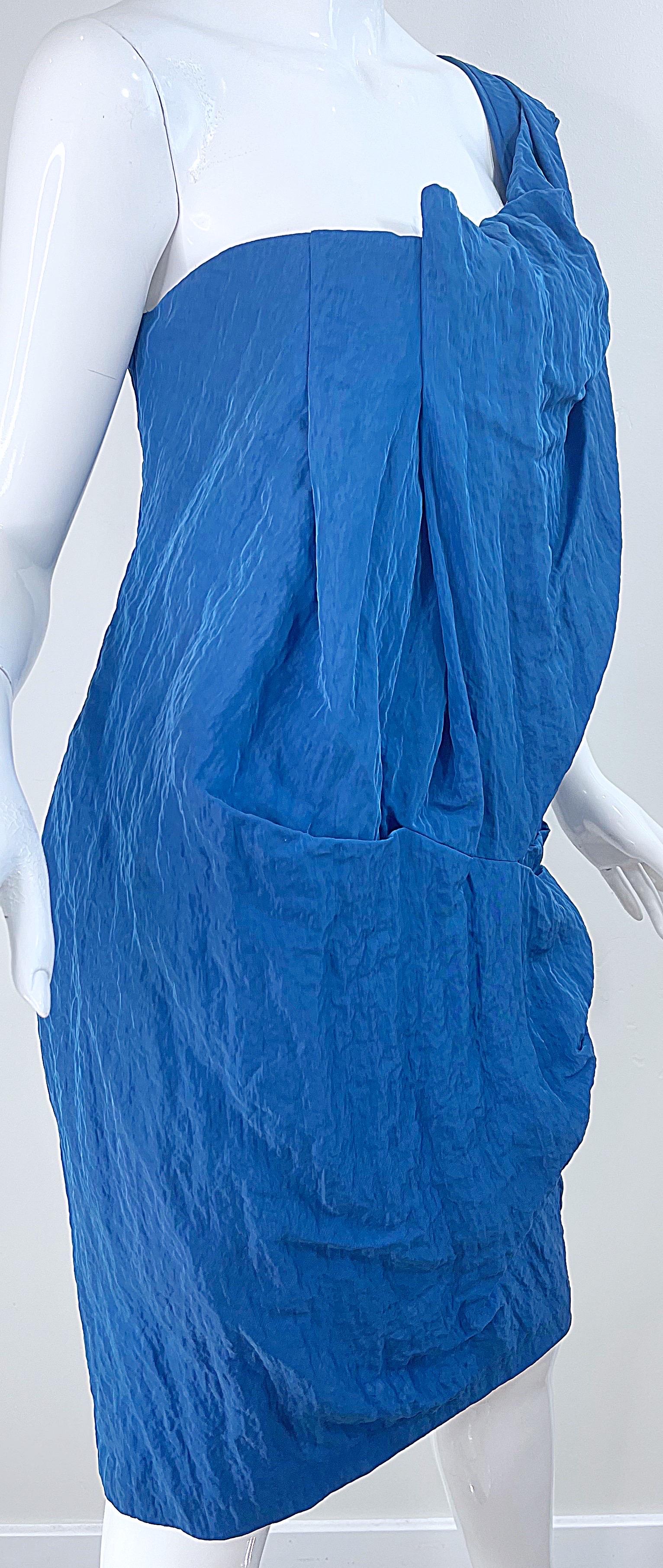 NWT Ports 1961 Runway Spring 2011 Size 10 Blue One Shoulder Grecian Dress For Sale 2