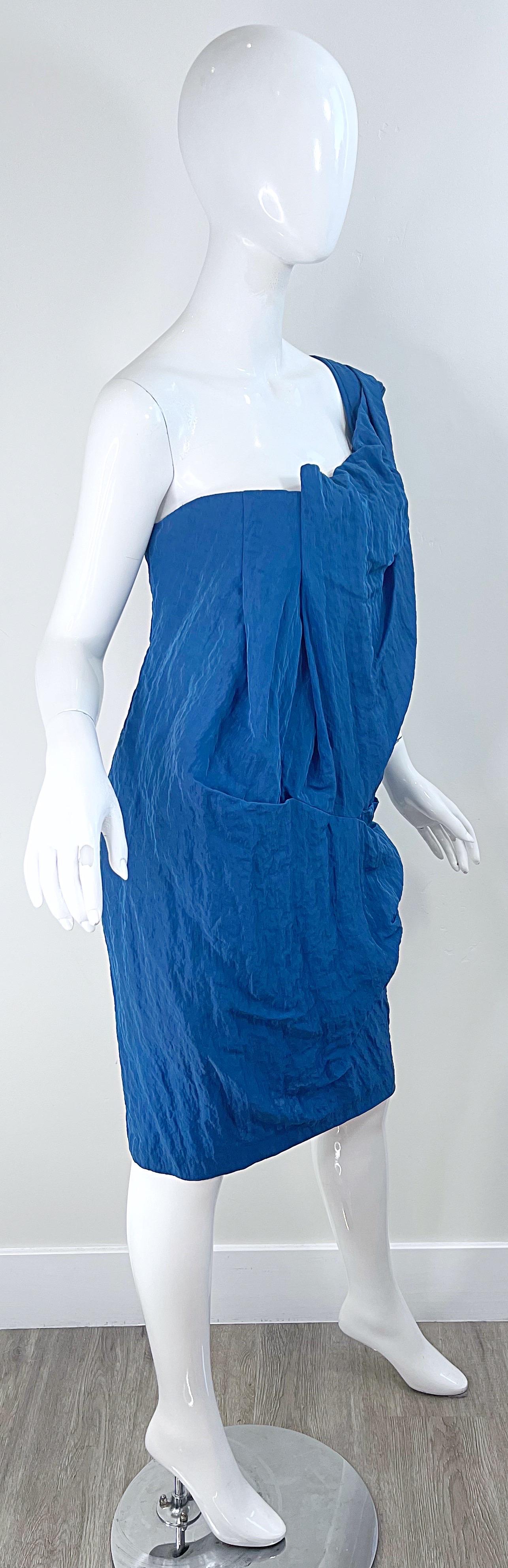 NEU Ports 1961 Laufsteg Frühjahr 2011 Größe 10 Blaues griechisches One-Shoulder-Kleid im Angebot 3