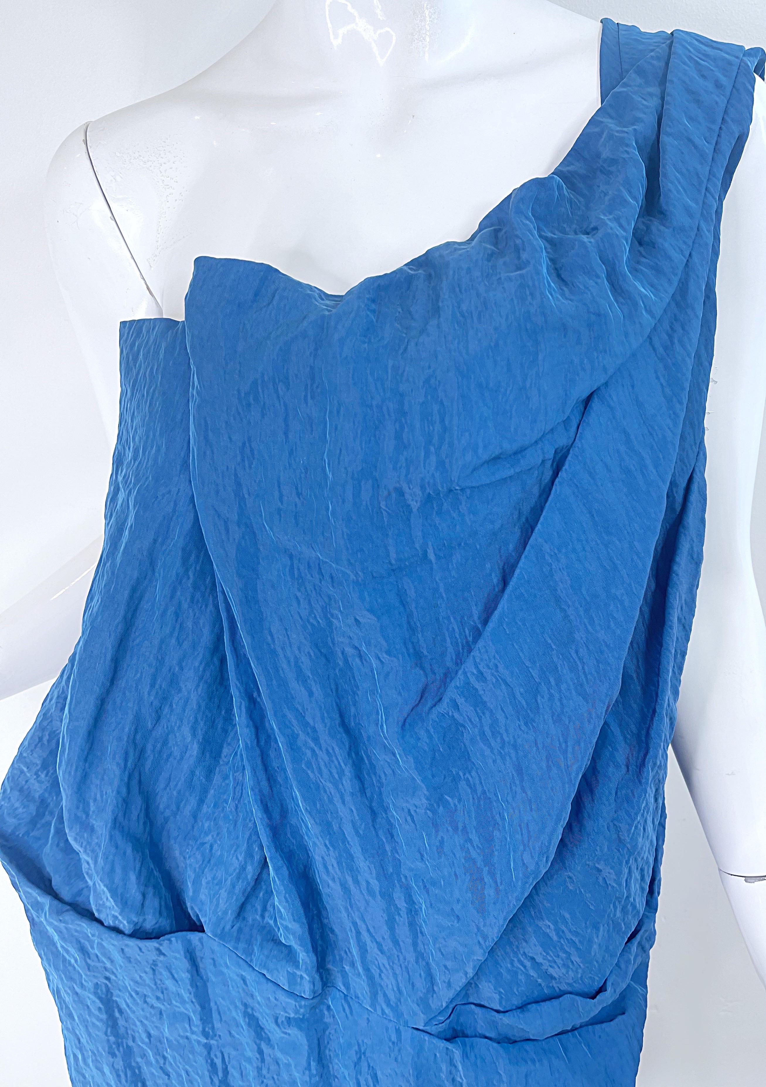 NEU Ports 1961 Laufsteg Frühjahr 2011 Größe 10 Blaues griechisches One-Shoulder-Kleid im Angebot 4