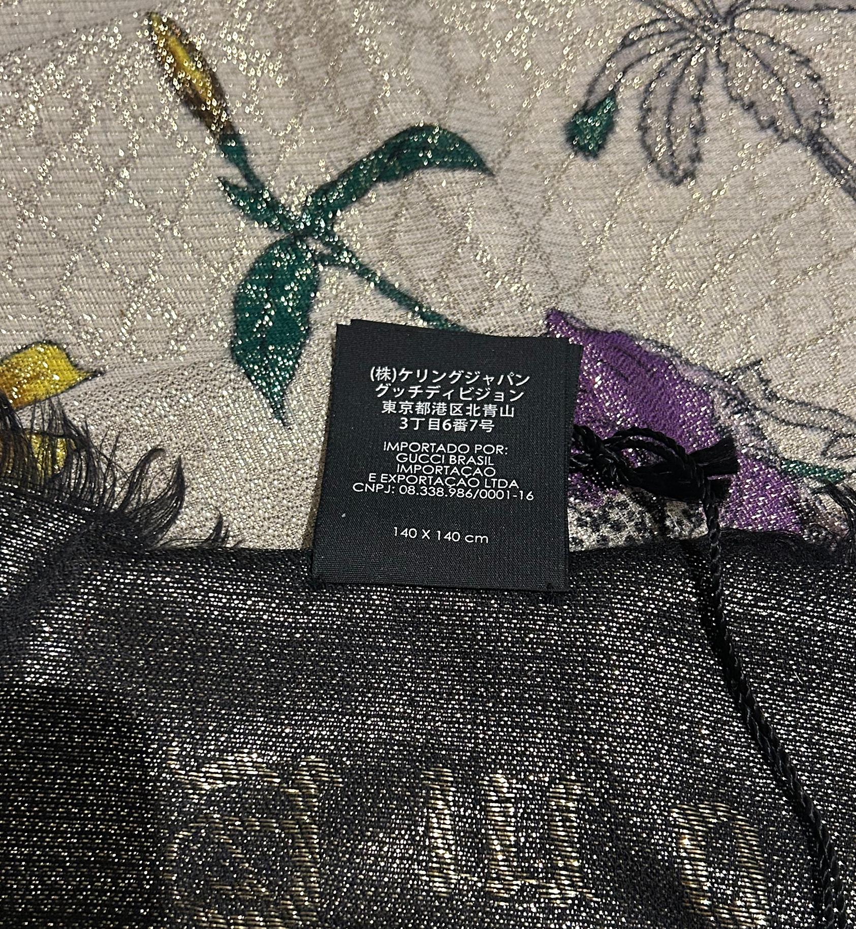 NWT RARO Gucci Floral Metálico Shimmer Lurex Gótico Serpiente Bufanda con Caja en venta 3