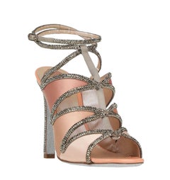 NWT Rene Caovilla Phard Nude Satin Crystal Embellished Shoes Sandals Italian 38