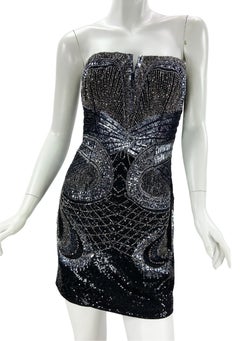 NWT Roberto Cavalli Butterfly Fully Embellished Black Silver Mini Dress It. 44