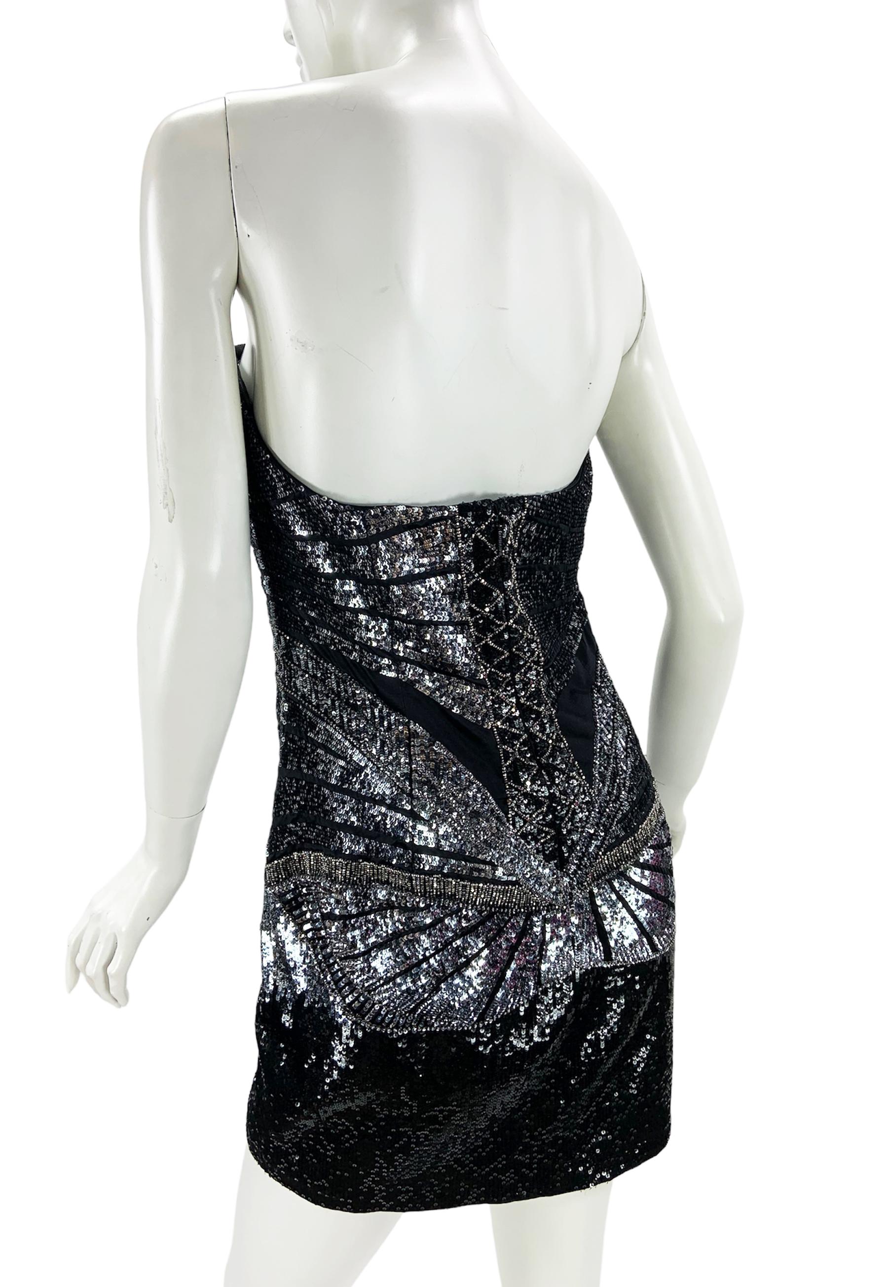 Women's NWT Roberto Cavalli Butterfly Fully Embellished Black Silver Mini Dress It. 44 For Sale
