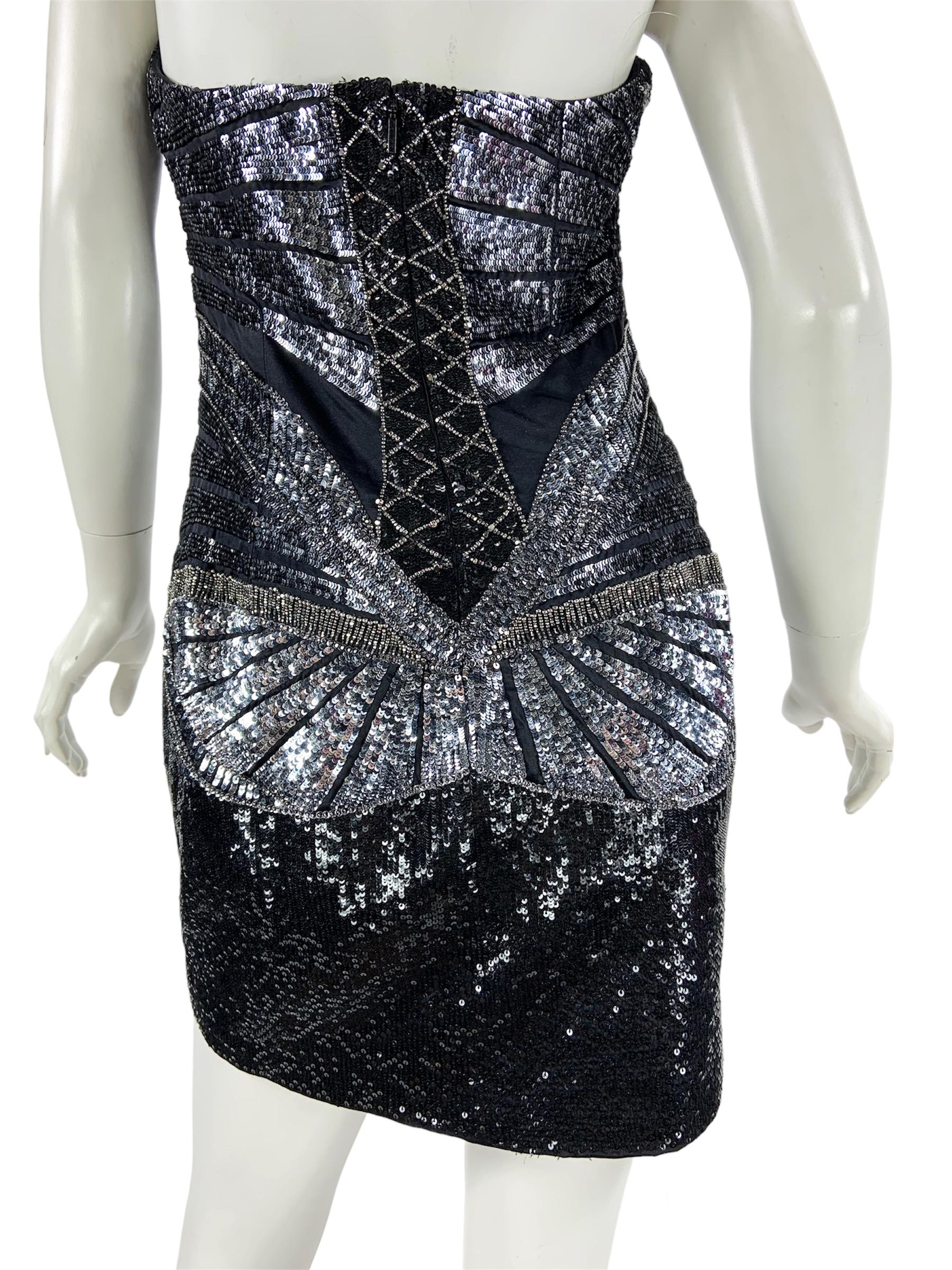 NWT Roberto Cavalli Butterfly Fully Embellished Black Silver Mini Dress It. 44 For Sale 1