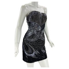 NWT Roberto Cavalli Butterfly Fully Embellished Black Silver Mini Dress It. 44