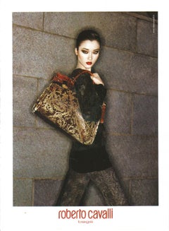 NWT Roberto Cavalli F 2006 Burgundy Velour Gold Painted Crocodile Trim Large Bag
