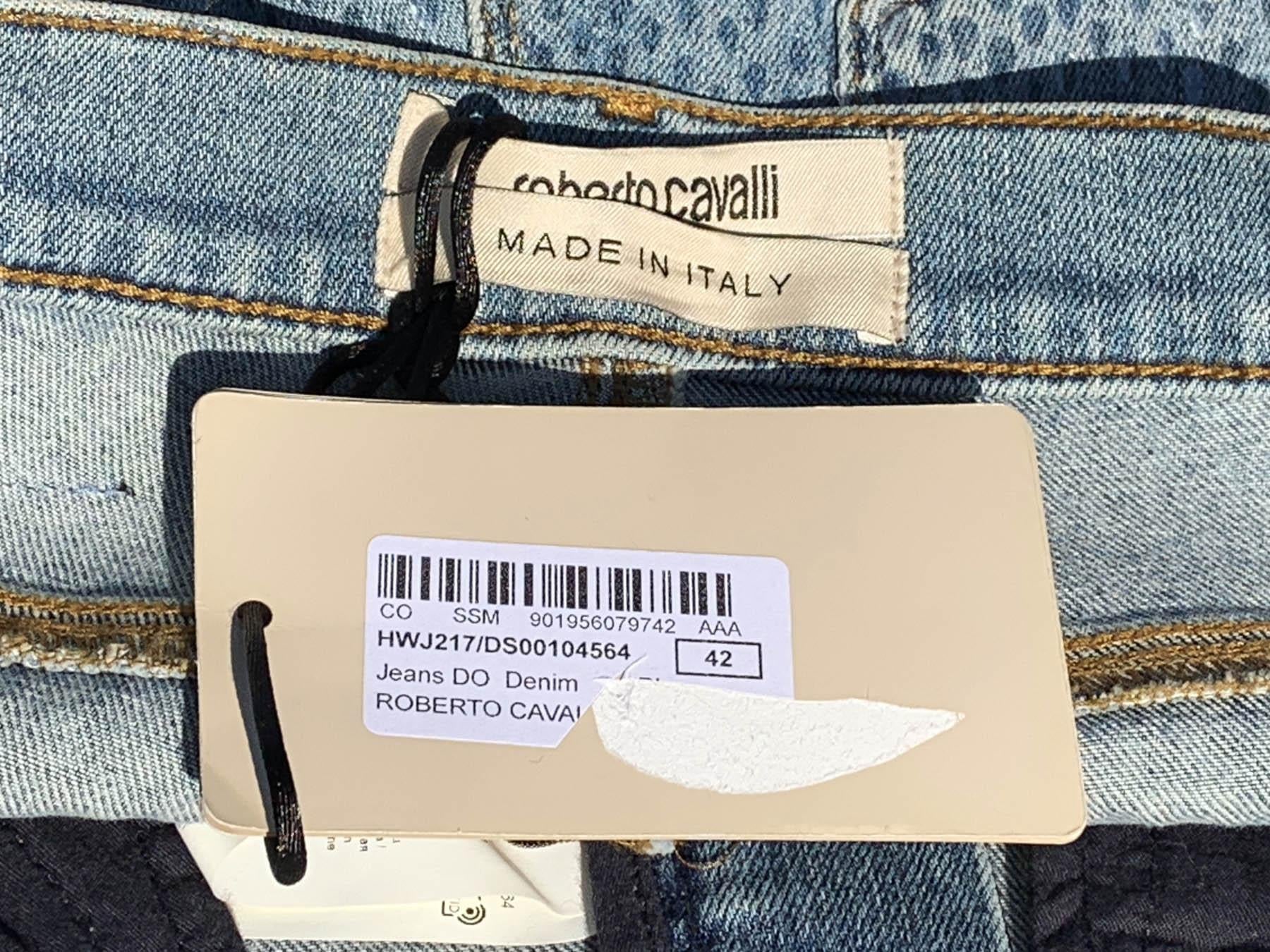 NWT Roberto Cavalli Fully Beaded Blue Slim Fit Jeans Italian 42 For Sale 5