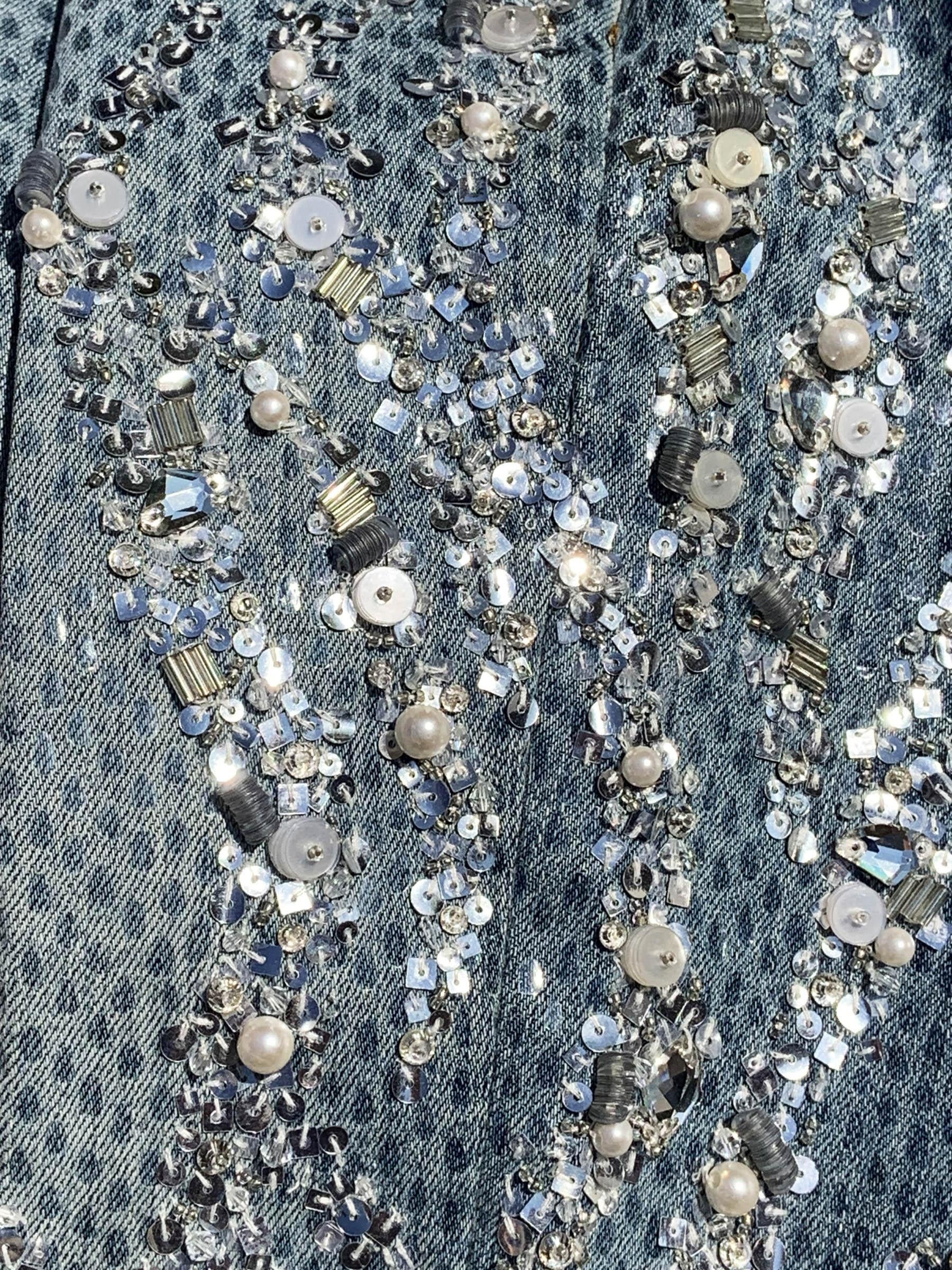 NWT Roberto Cavalli Fully Beaded Blue Slim Fit Jeans Italian 42 For Sale 1