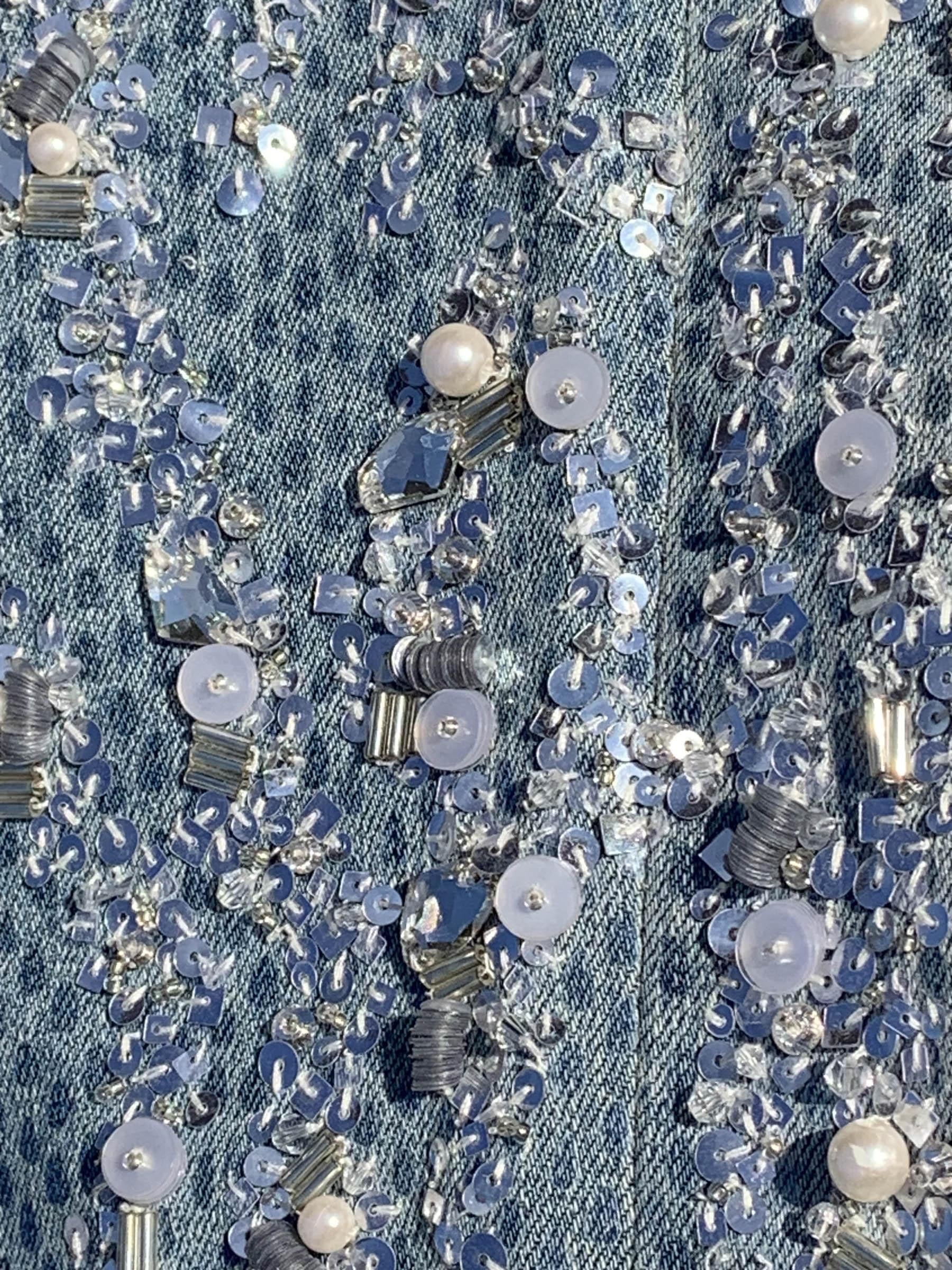 NWT Roberto Cavalli Fully Beaded Blue Slim Fit Jeans Italian 42 For Sale 2