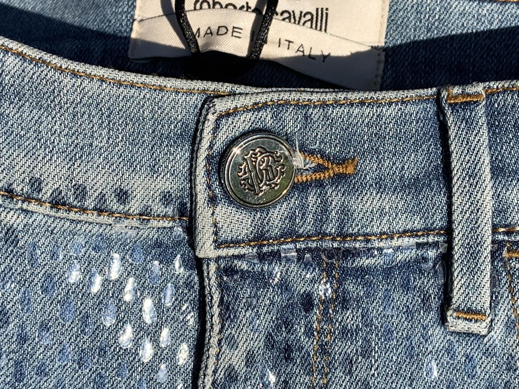 NWT Roberto Cavalli Fully Beaded Blue Slim Fit Jeans Italian 42 For Sale 3