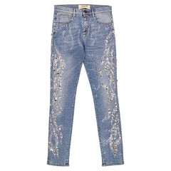 NWT Roberto Cavalli Fully Beaded Blue Slim Fit Jeans Italian 42