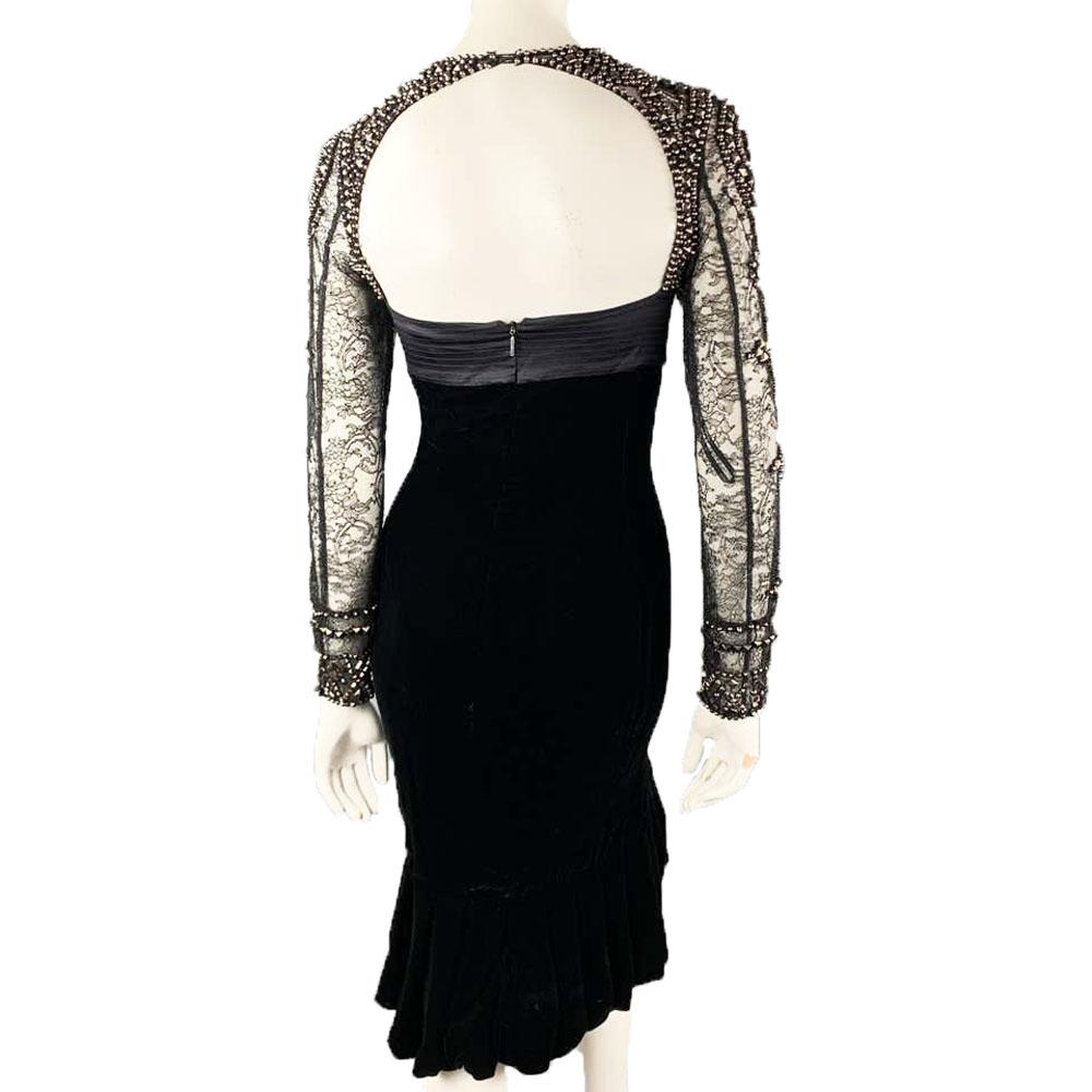 NWT Roberto Cavalli FW 2005 Black Bustier Velvet Lace Studded Dress It 44 - US 8 In New Condition For Sale In Montgomery, TX