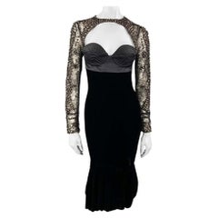 NEU Roberto Cavalli H/W 2005 Schwarzes Bustier mit Nieten aus Samt und Spitze mit Nieten It 44 - US 8