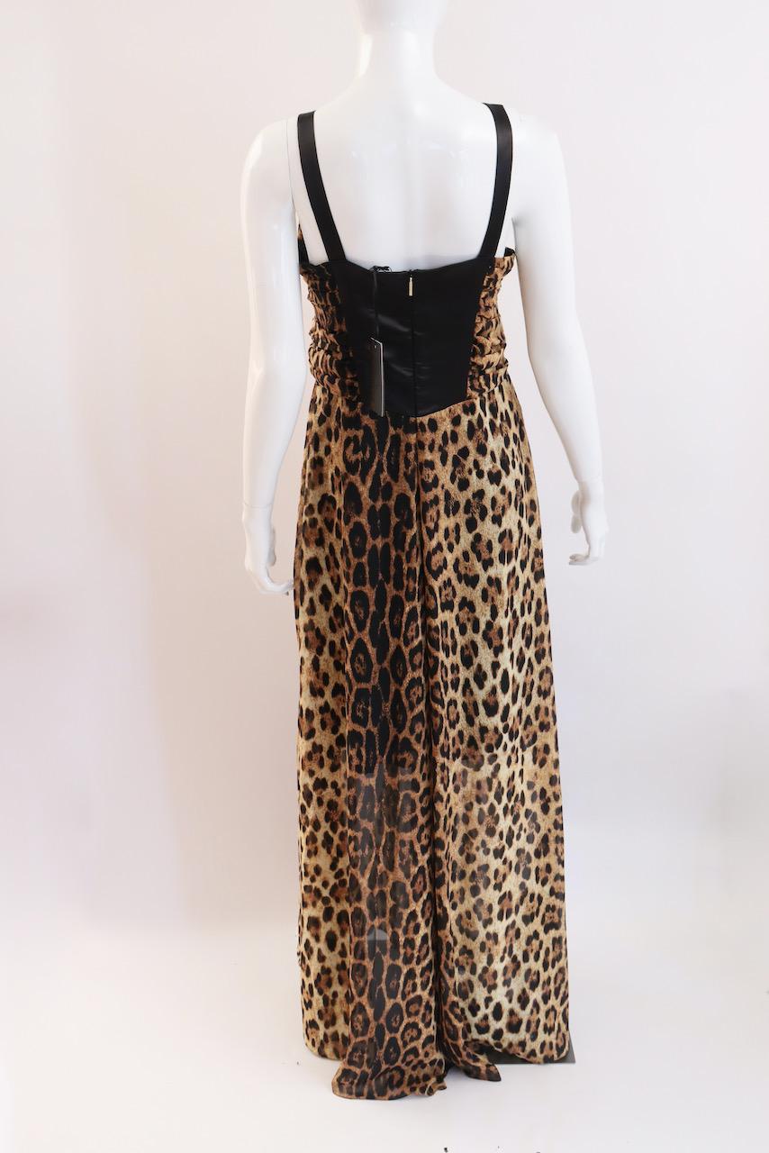 Beige NWT ROBERTO CAVALLI Leopard Print Gown For Sale