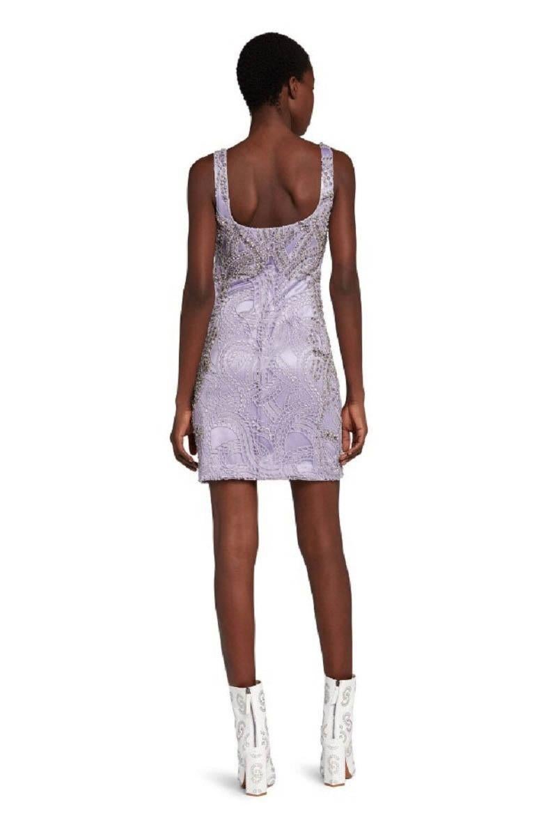 NWT Roberto Cavalli Light Purple Crystal Embellished Mini Dress Italian 40, 42 In New Condition For Sale In Montgomery, TX
