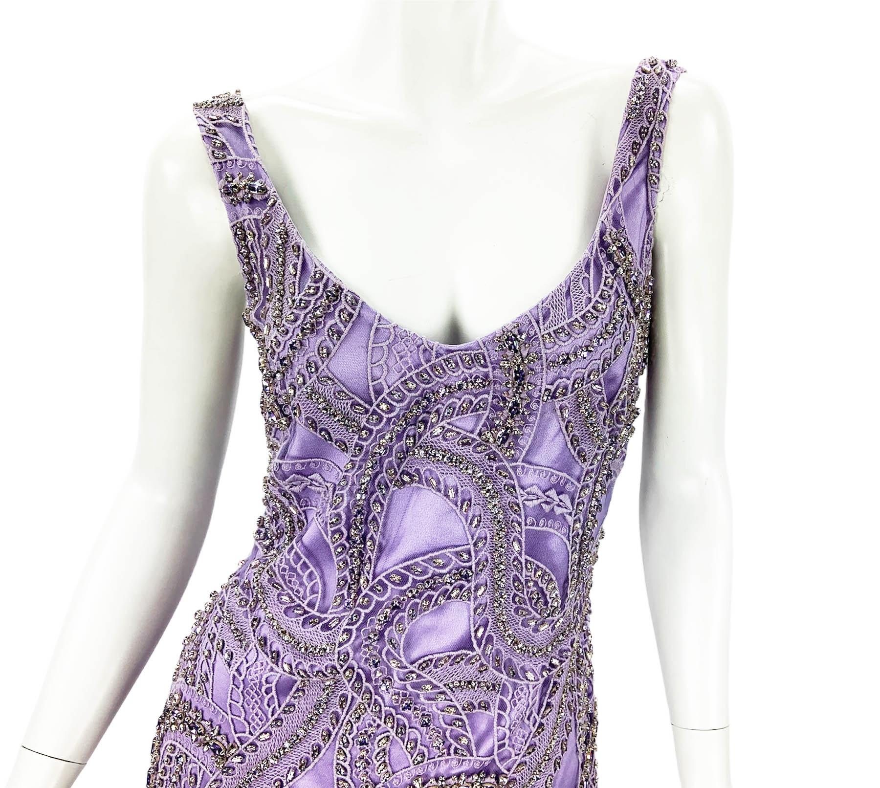NWT Roberto Cavalli Light Purple Crystal Embellished Mini Dress Italian 40, 42 For Sale 1