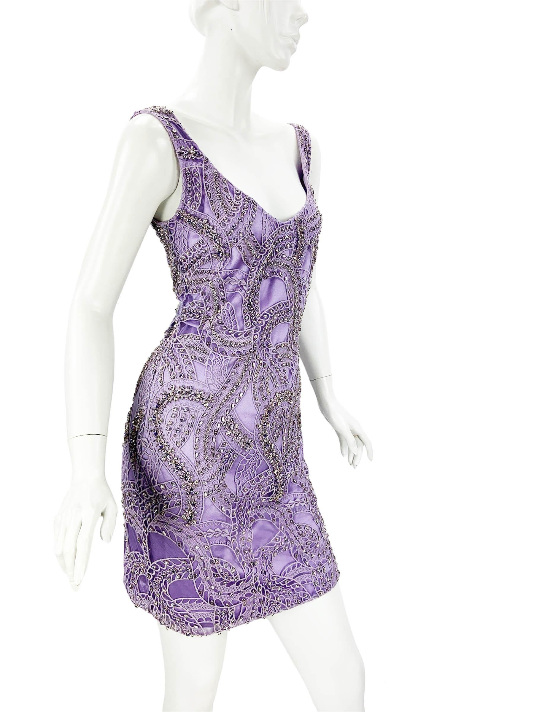NWT Roberto Cavalli Light Purple Crystal Embellished Mini Dress Italian 40, 42 For Sale 2