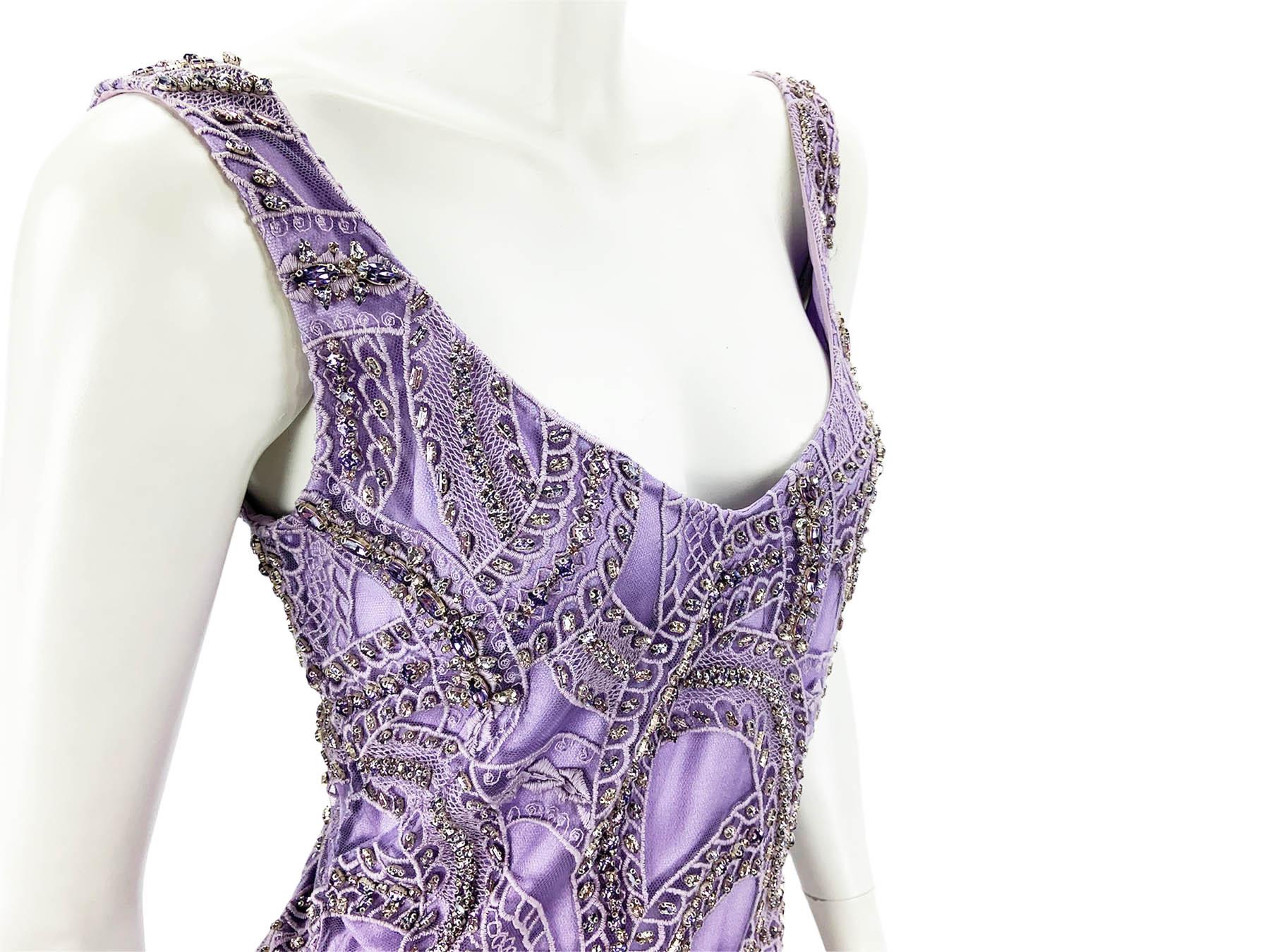 NWT Roberto Cavalli Light Purple Crystal Embellished Mini Dress Italian 40, 42 For Sale 3