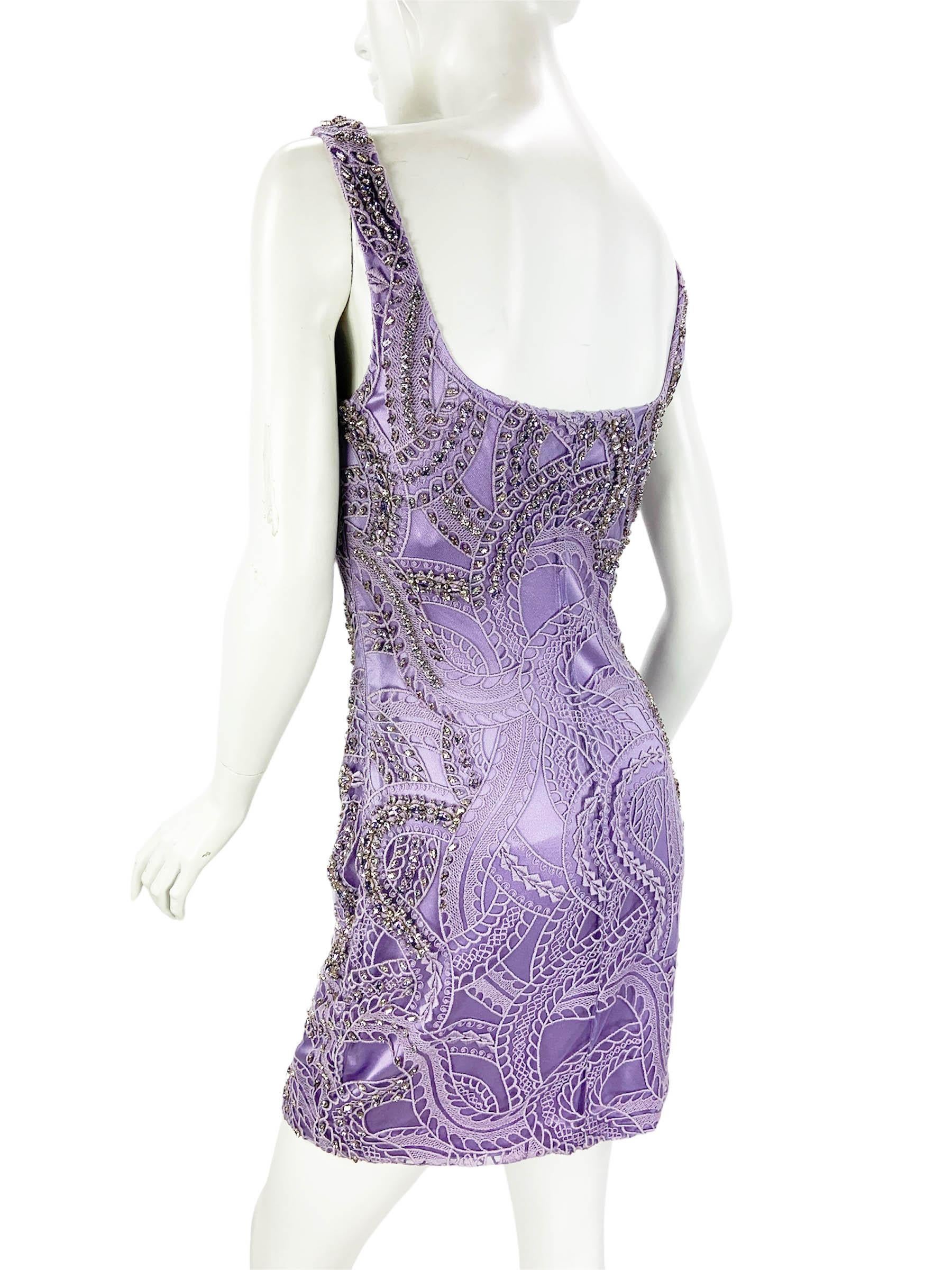NWT Roberto Cavalli Light Purple Crystal Embellished Mini Dress Italian 40, 42 For Sale 4