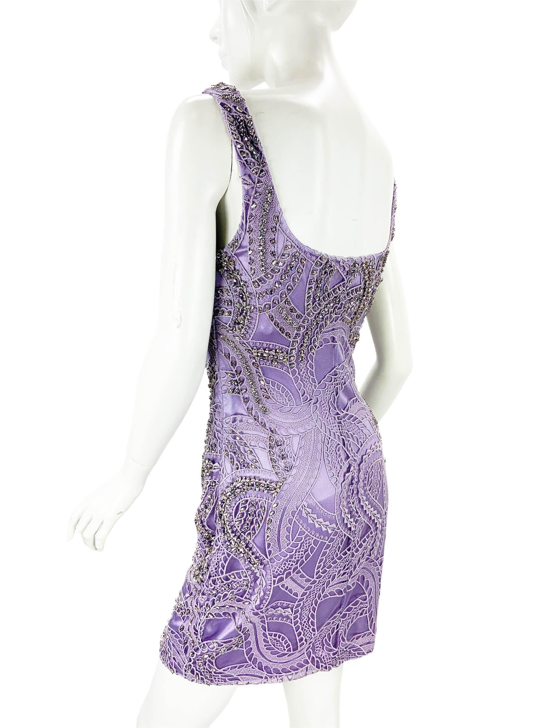 NWT Roberto Cavalli Light Purple Crystal Embellished Mini Dress Italian 40, 42 For Sale 5