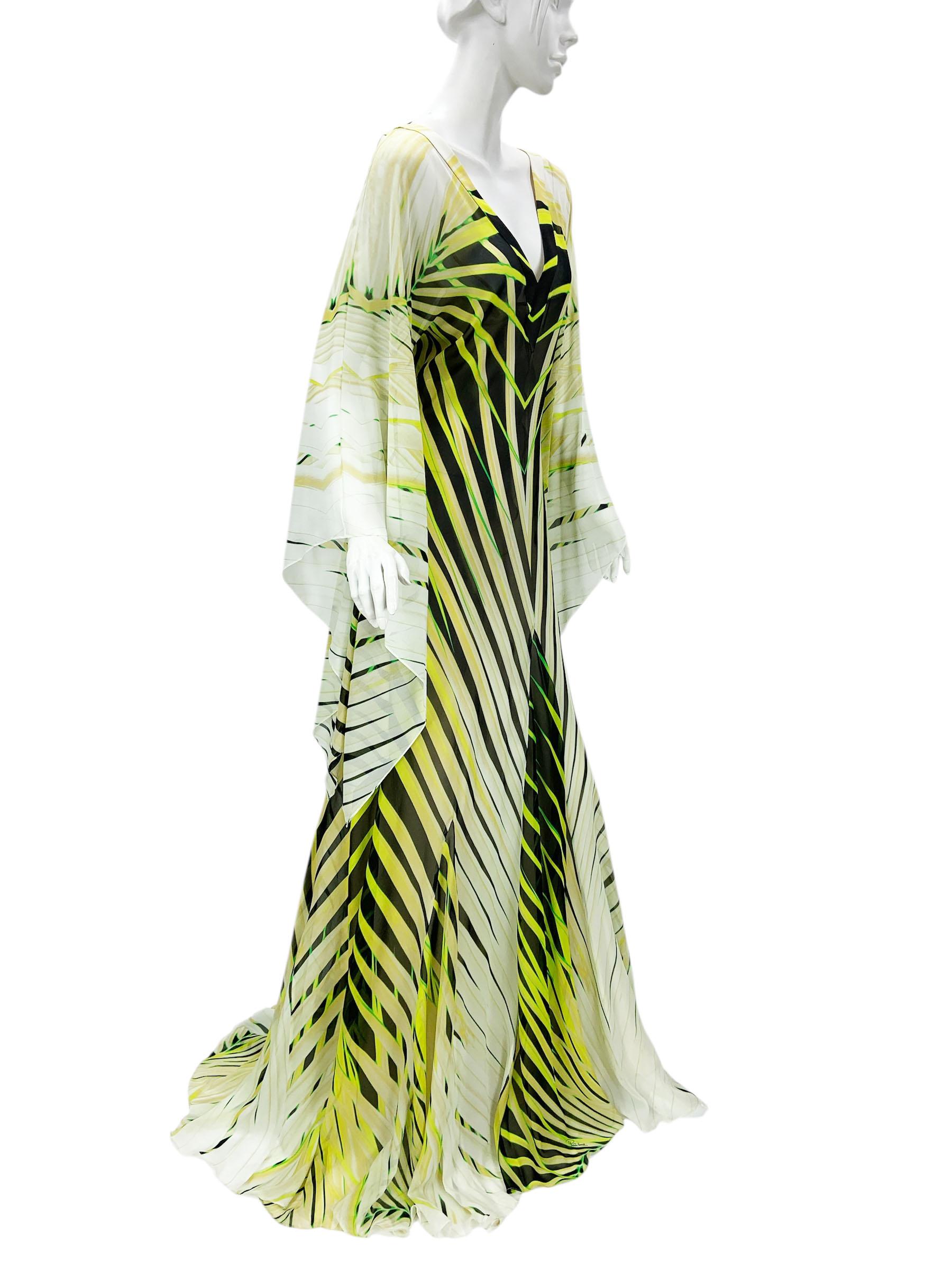 NWT Roberto Cavalli SS 2015 Vestido de seda con estampado de bambú y mariposas It 38 Oversize Beige en venta