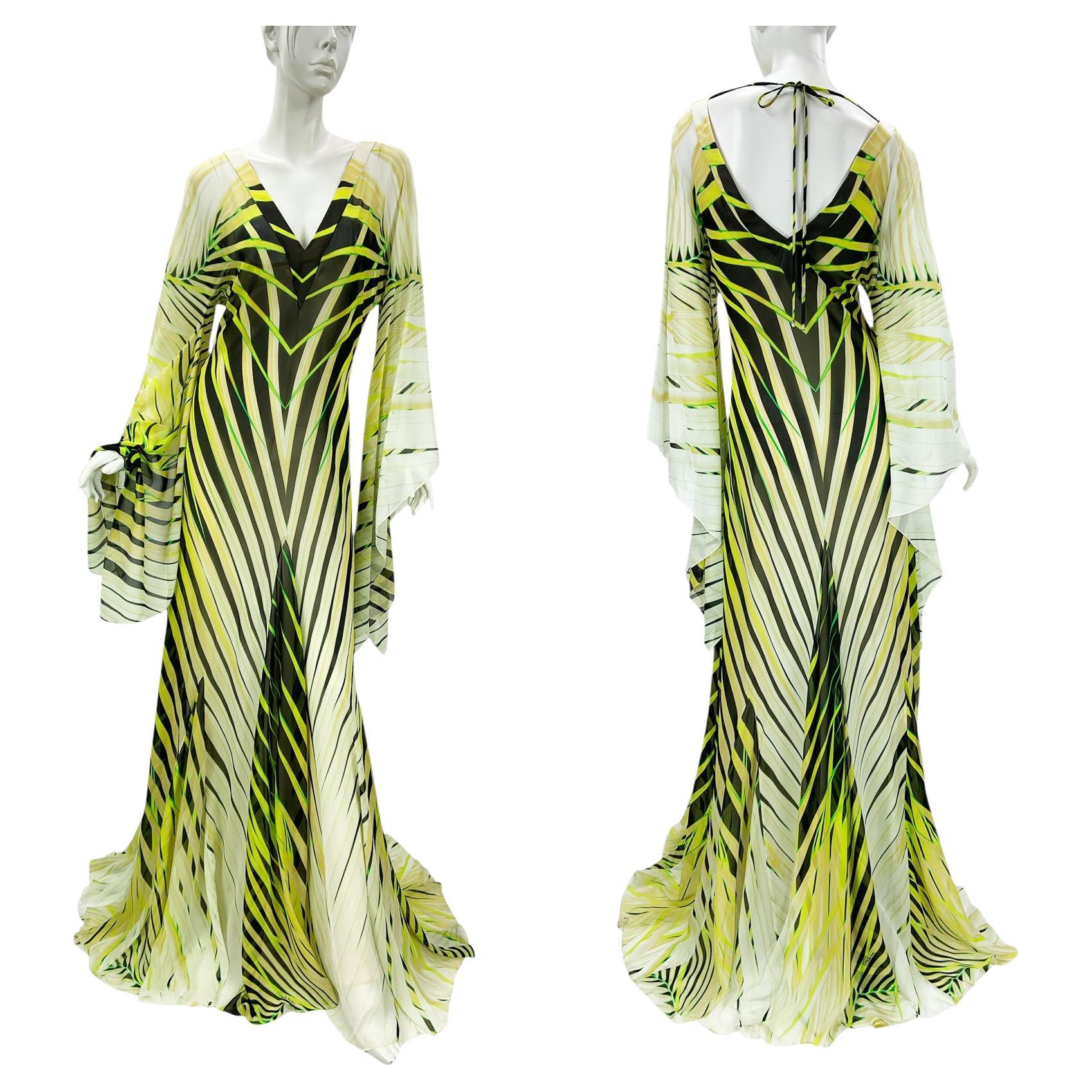 NWT Roberto Cavalli SS 2015 Vestido de seda con estampado de bambú y mariposas It 38 Oversize en venta