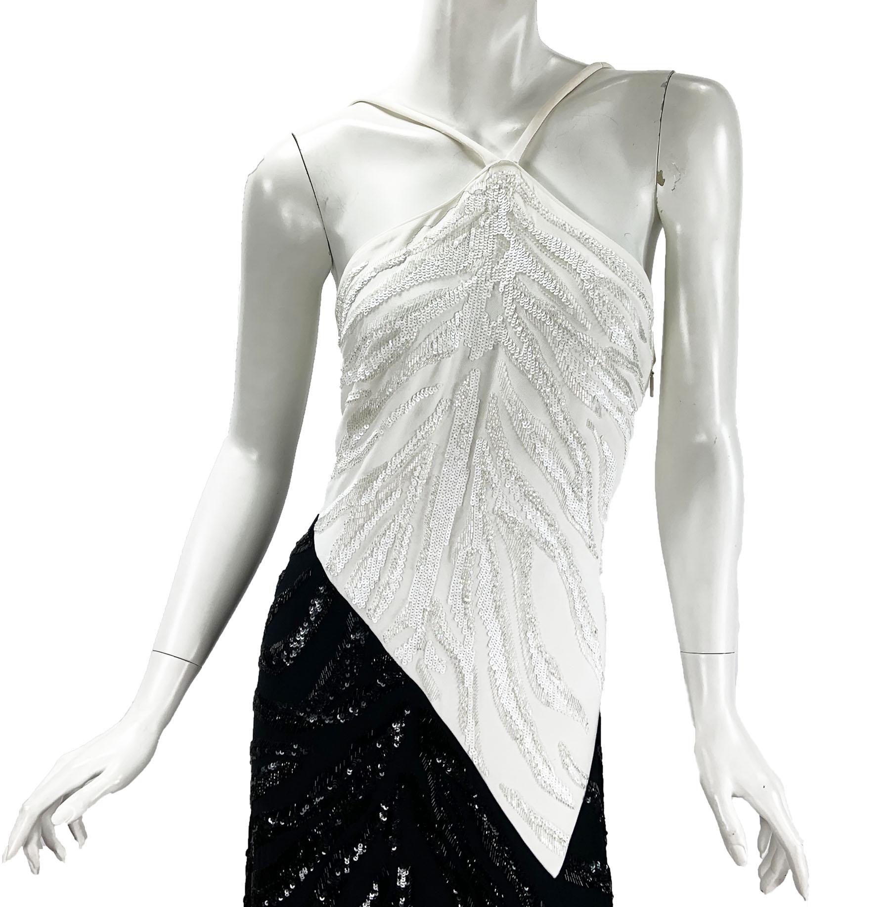 NWT Roberto Cavalli White Black Halter Embellished Maxi Dress Gown It 44 US 8/10 For Sale 3