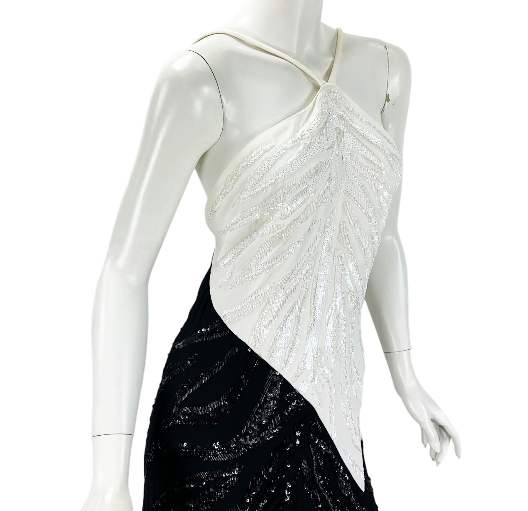 NWT Roberto Cavalli White Black Halter Embellished Maxi Dress Gown It 44 US 8/10 For Sale 4