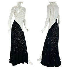 NWT Roberto Cavalli White Black Halter Embellished Maxi Dress Gown It 44 US 8/10