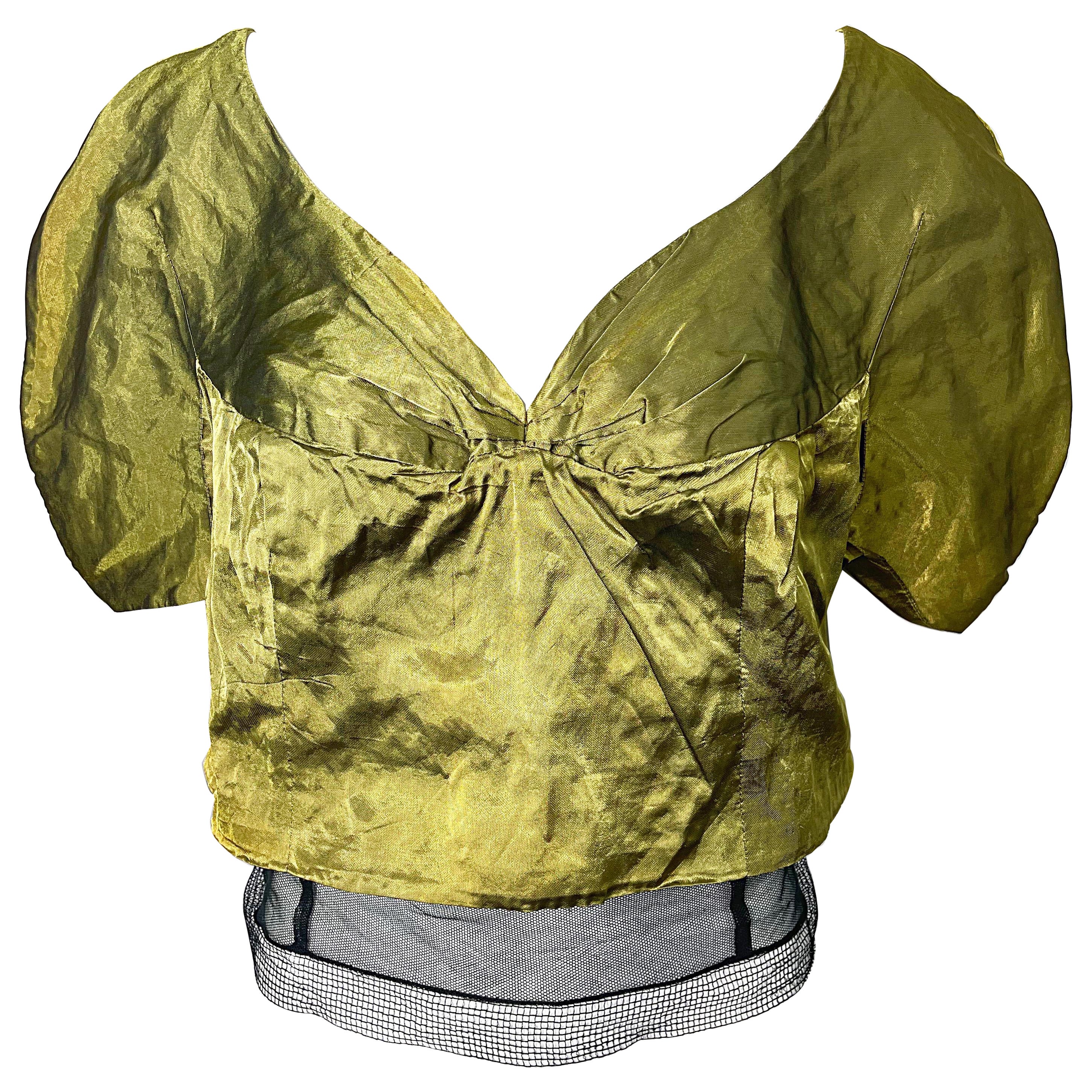 NEU Rochas Laufsteg-Bluse mit kurzen Ärmeln aus Seide, Herbst 2004 Größe 42 / 10 im Angebot