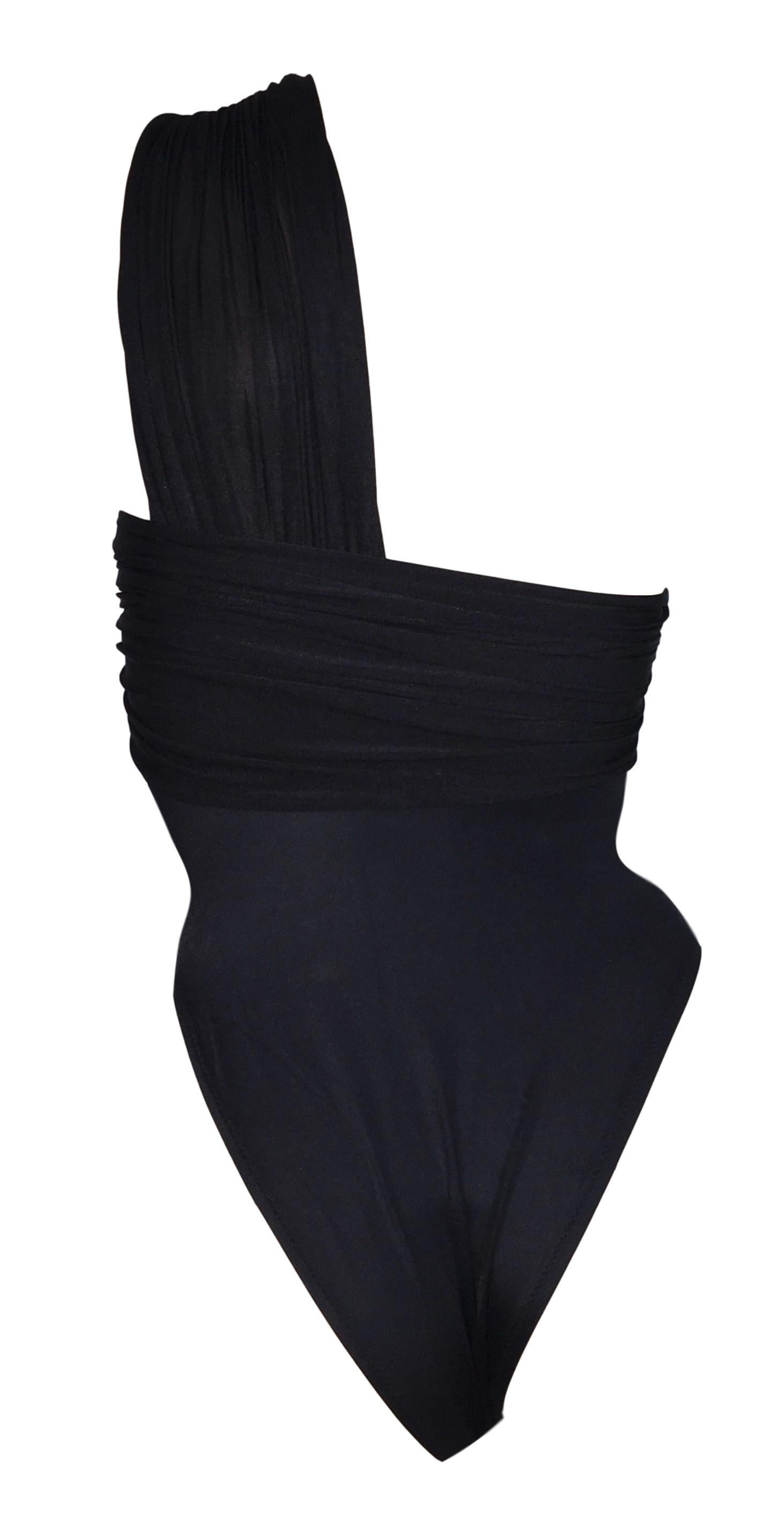 NWT S/S 1991 Gianni Versace Black Grecian Plunging Bodysuit Swimsuit 40 In New Condition In Yukon, OK