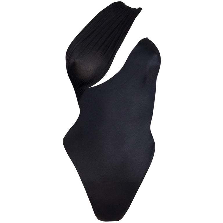 NWT S/S 1991 Gianni Versace Black Grecian Plunging Bodysuit Swimsuit 40 at 1stDibs