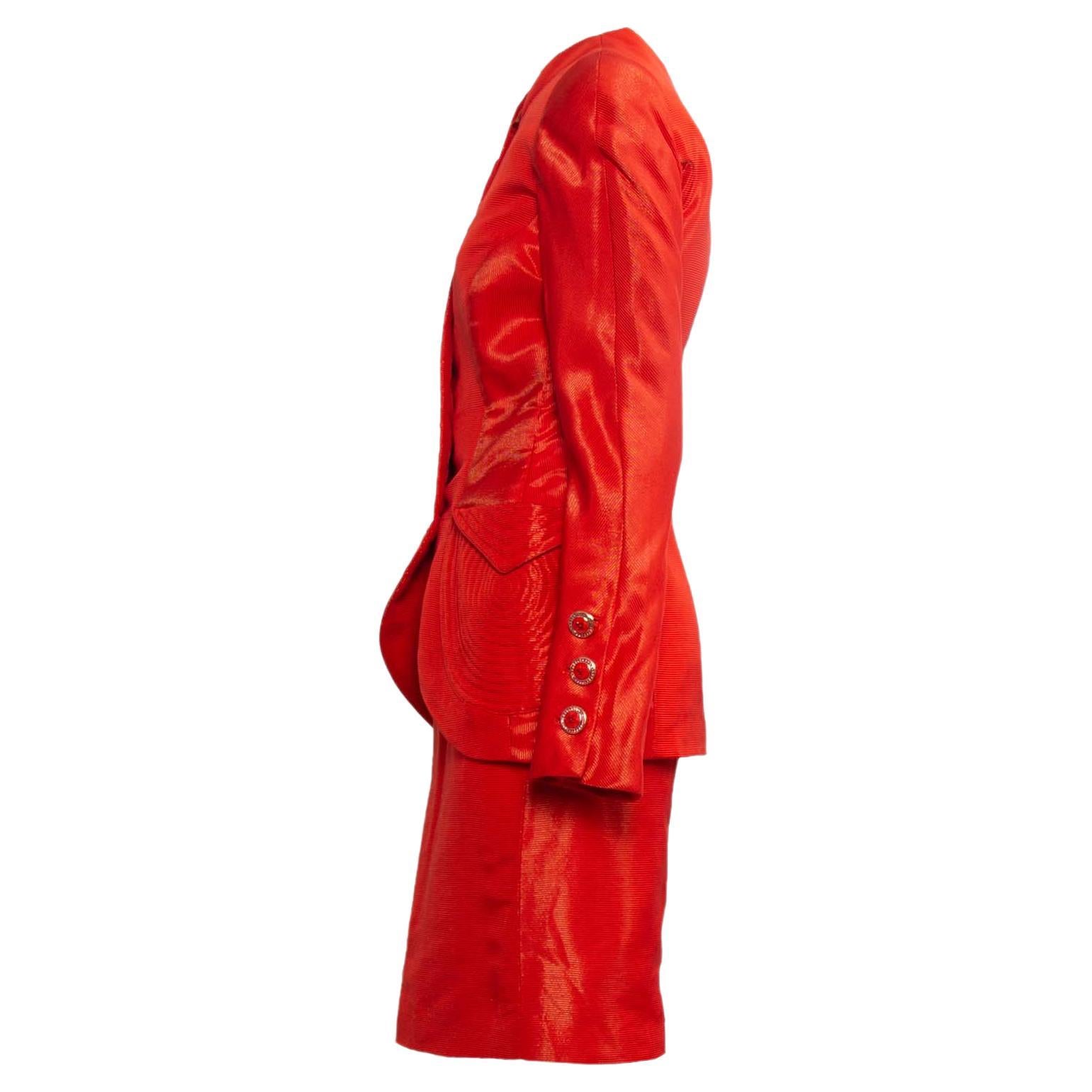 NWT S/S 1991 Gianni Versace Couture Traje Falda de Pasarela Naranja Metalizado en Bueno estado para la venta en West Hollywood, CA