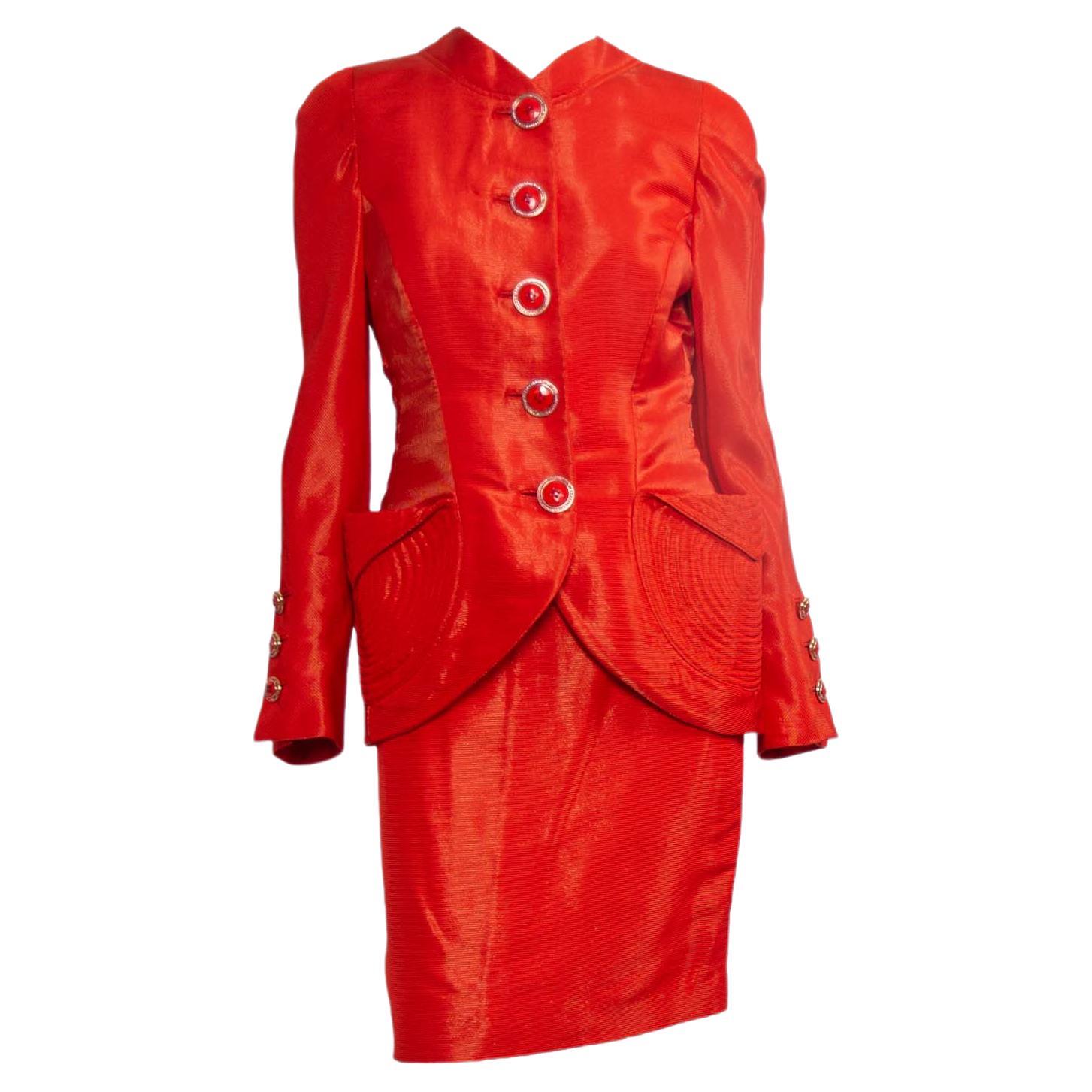 Tailleur jupe de défilé orange métallisé Gianni Versace Couture, P/E 1991, Neuf avec étiquette